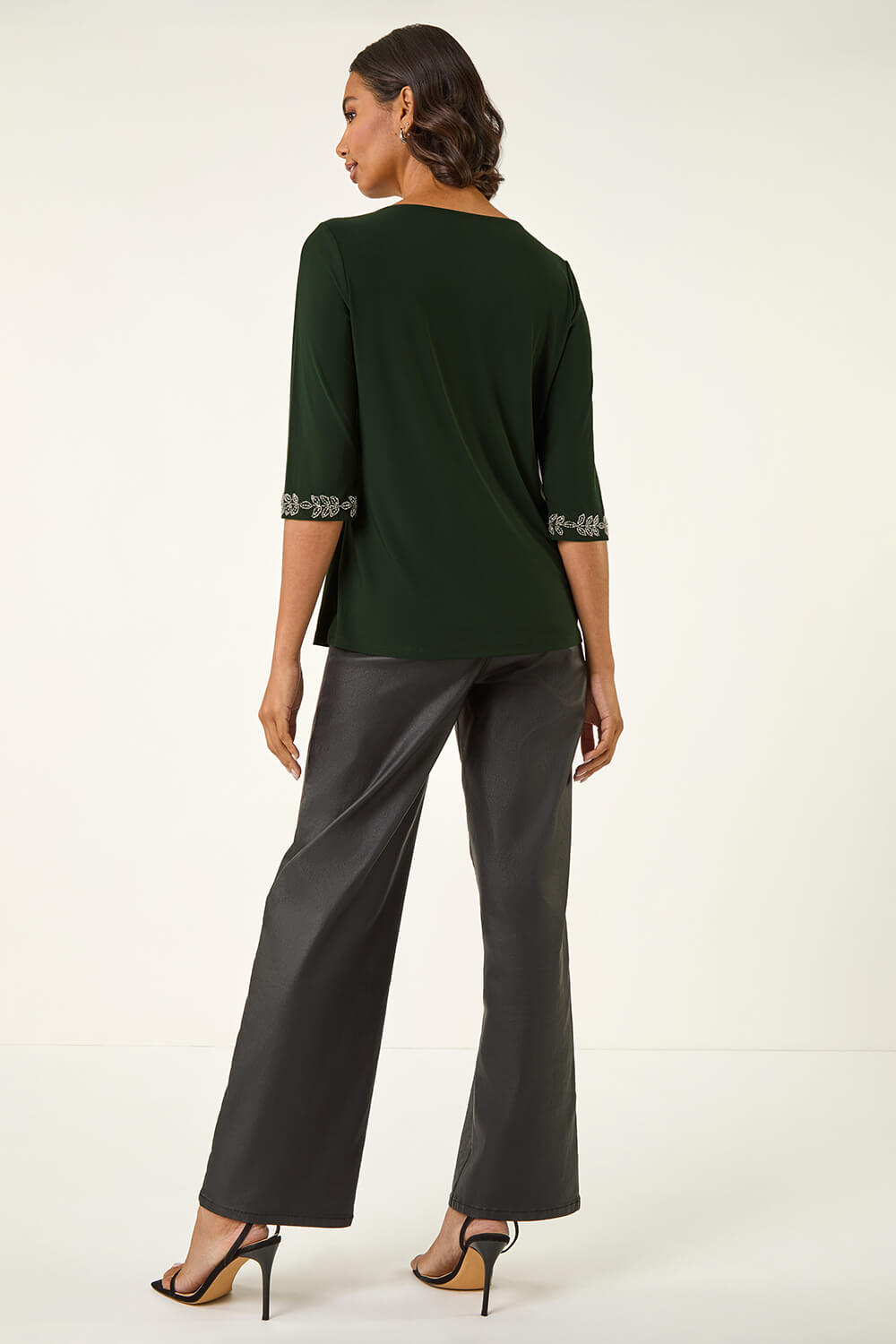 Dark Green Embellished Stretch Tunic Top, Image 5 of 6