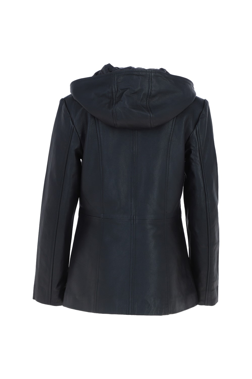Black Real Leather Hooded Jacket with Fleece Lining, Image 4 of 6