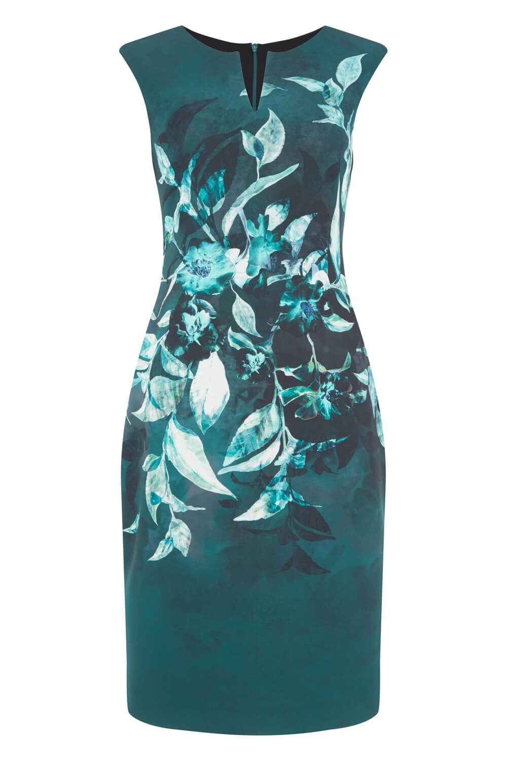 Notch Neck Leaf Scuba Dress in Emerald