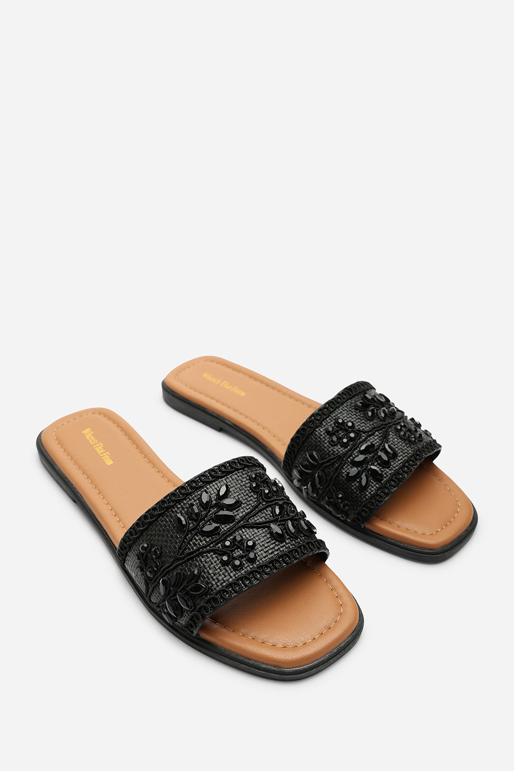 Black Karter Embellished Canvas Slide On Sandals, Image 5 of 6