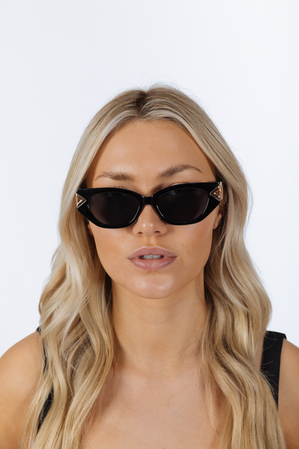 Black Cat-Eye Sunglasses with Side Detail, Image 1 of 5