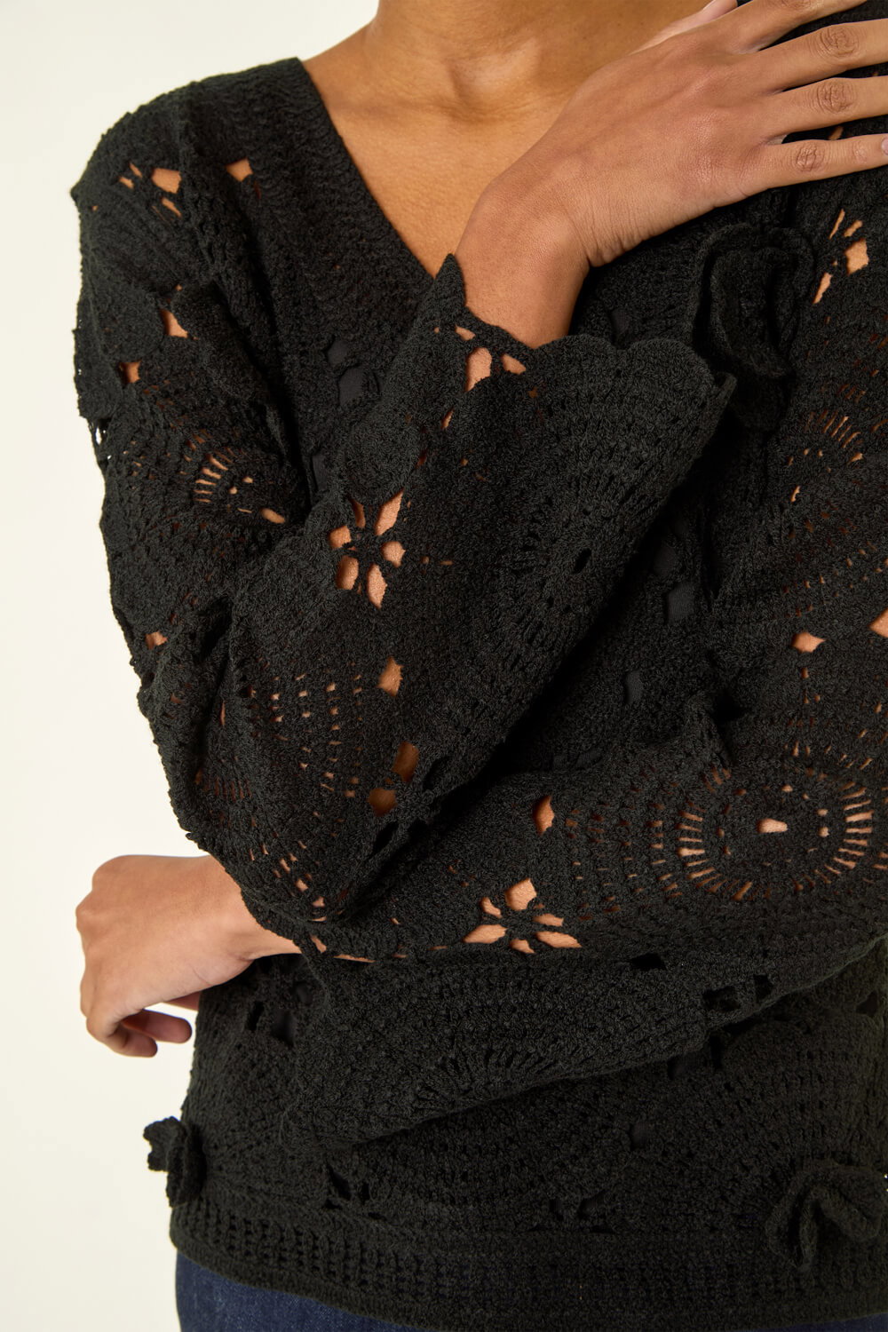 Black Crochet Floral Knit Jumper, Image 6 of 5