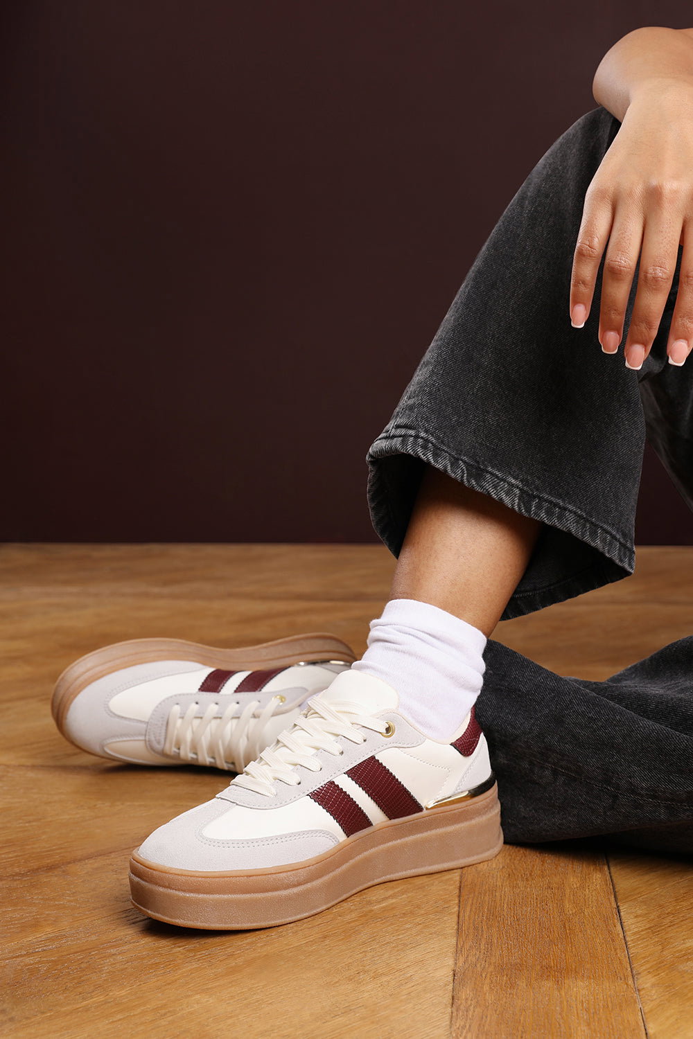 Grey 'Brisa' Platform Lace Up Trainers with Side Stripes, Image 8 of 8