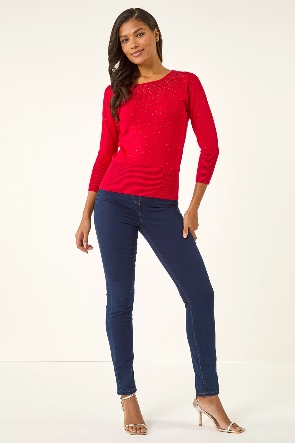 Red Diamante Studded Jumper, Image 3 of 5