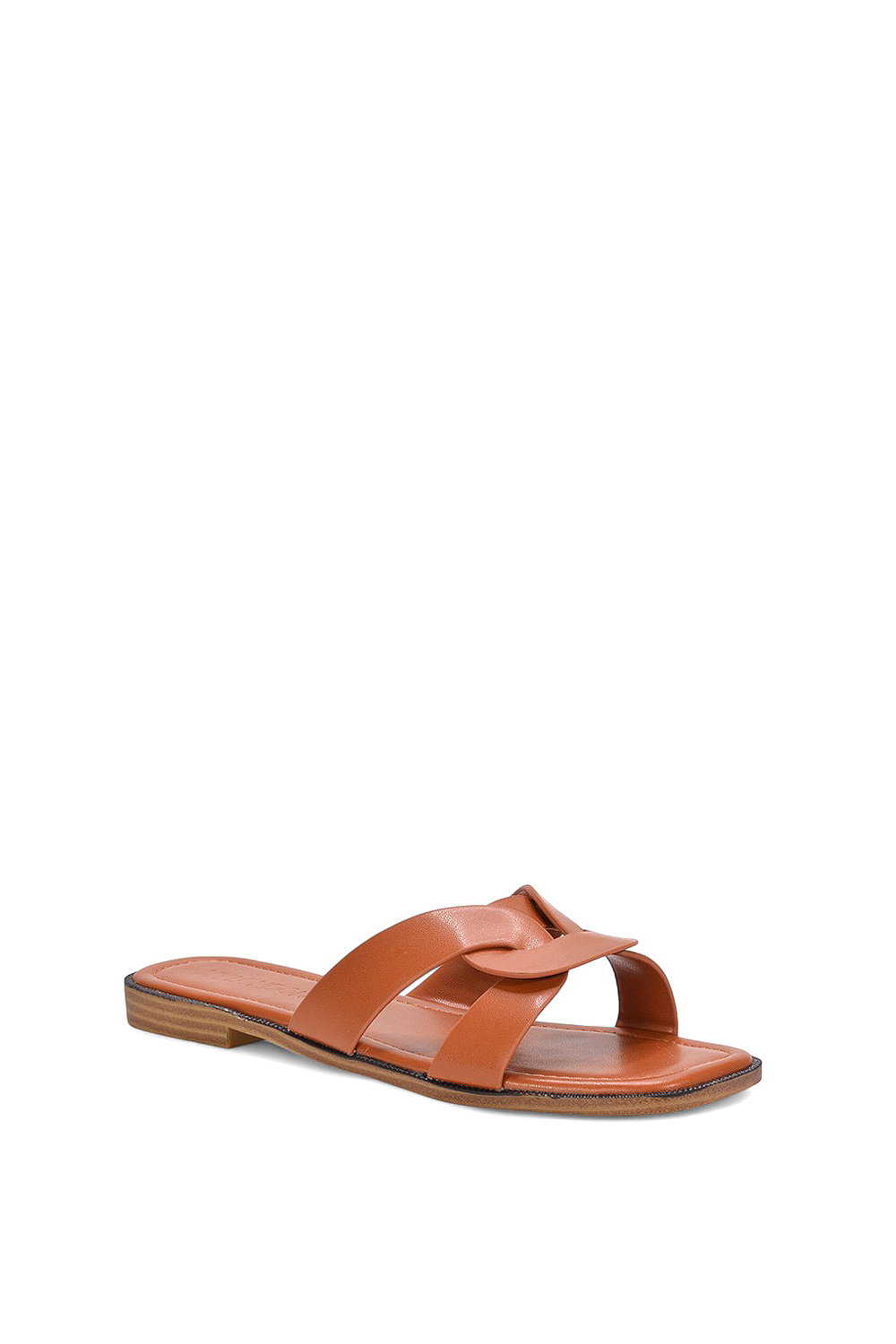 Tan XY LONDON Tan 'Charley' Open Toe  Slip On Slider Sandals With Square Toe, Image 2 of 5