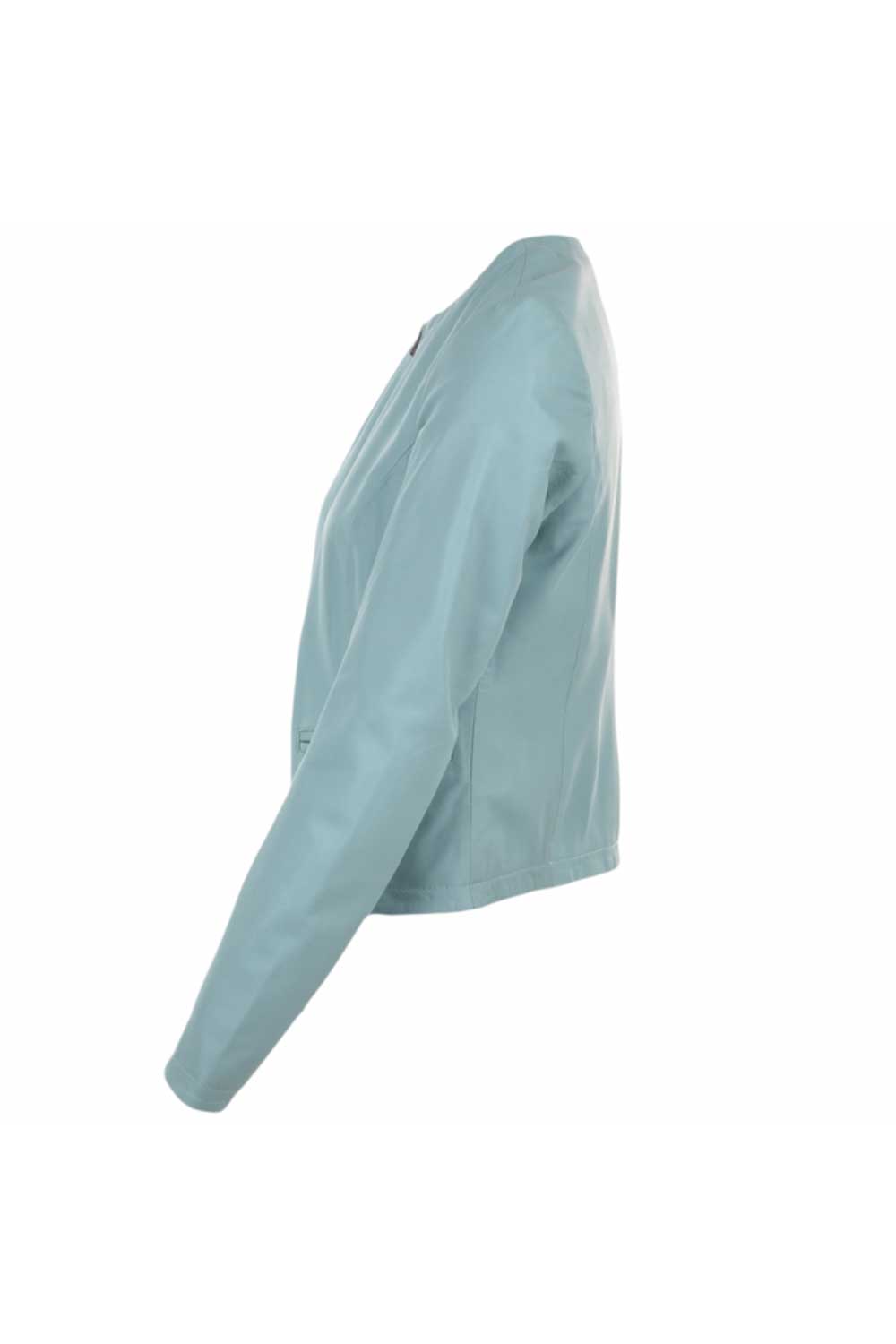 Sky Blue "Ethel" Real Leather Collarless Jacket, Image 2 of 3