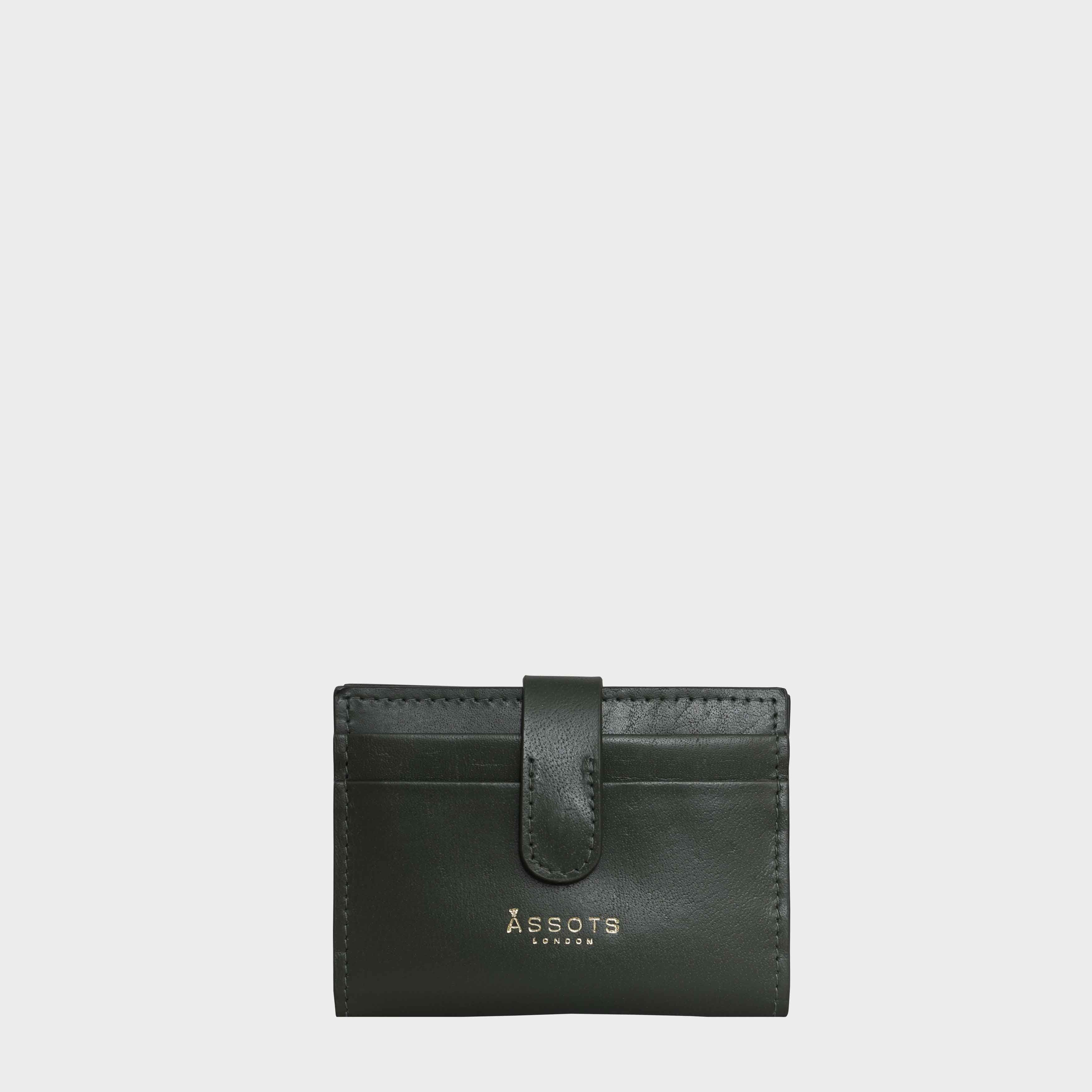 Khaki 'GROVE' RFID Tab-over Leather Credit Card Holder, Image 1 of 4