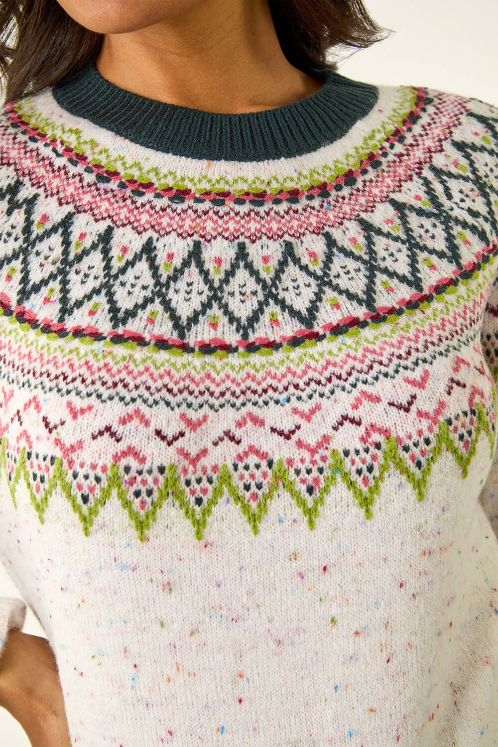 Multi Fairisle Frill Detail Stretch Jumper, Image 7 of 7