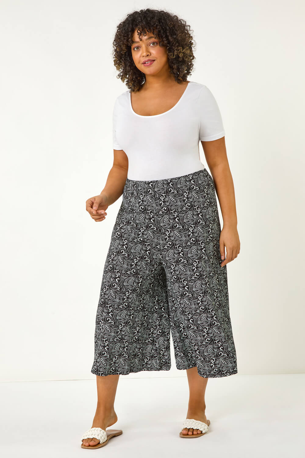 Black Curve Abstract Print Culottes, Image 3 of 5