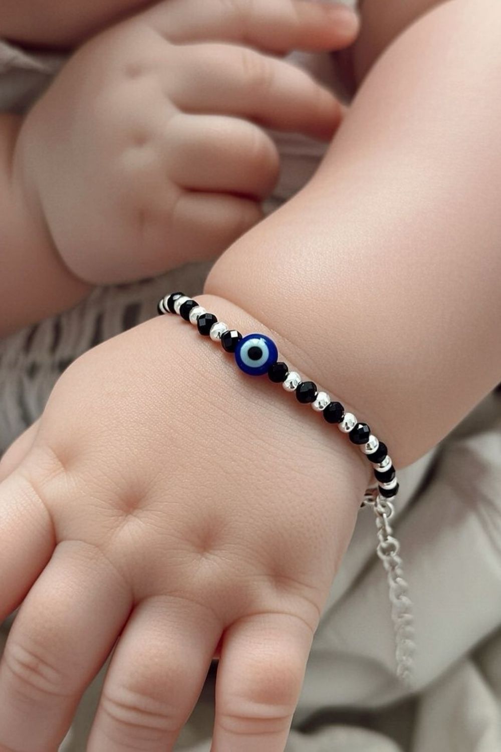 Black Baby Evil Eye Nazaria Black & Silver Bracelet/Anklet, Image 2 of 2