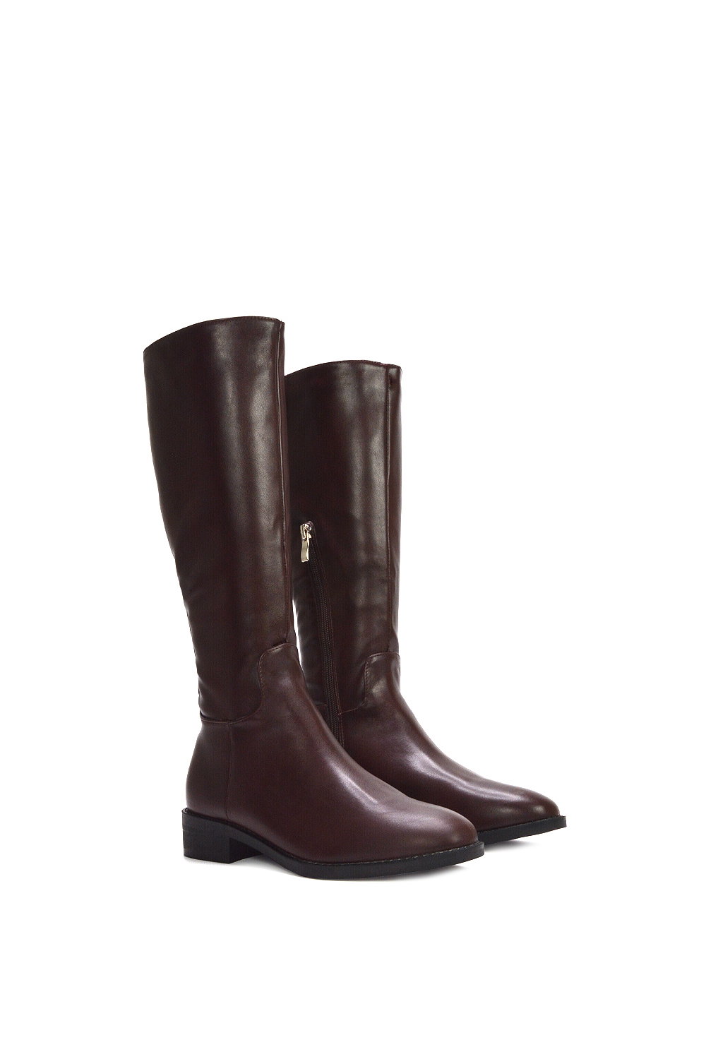 Brown XY LONDON Brown 'Lucia' Low Block Heel Knee High Riding Boots, Image 3 of 6