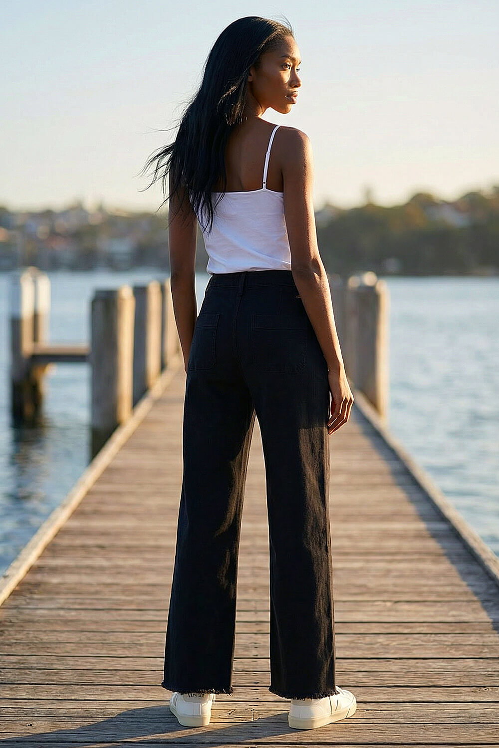 Black Petite Cotton Frayed Hem Trouser , Image 4 of 4