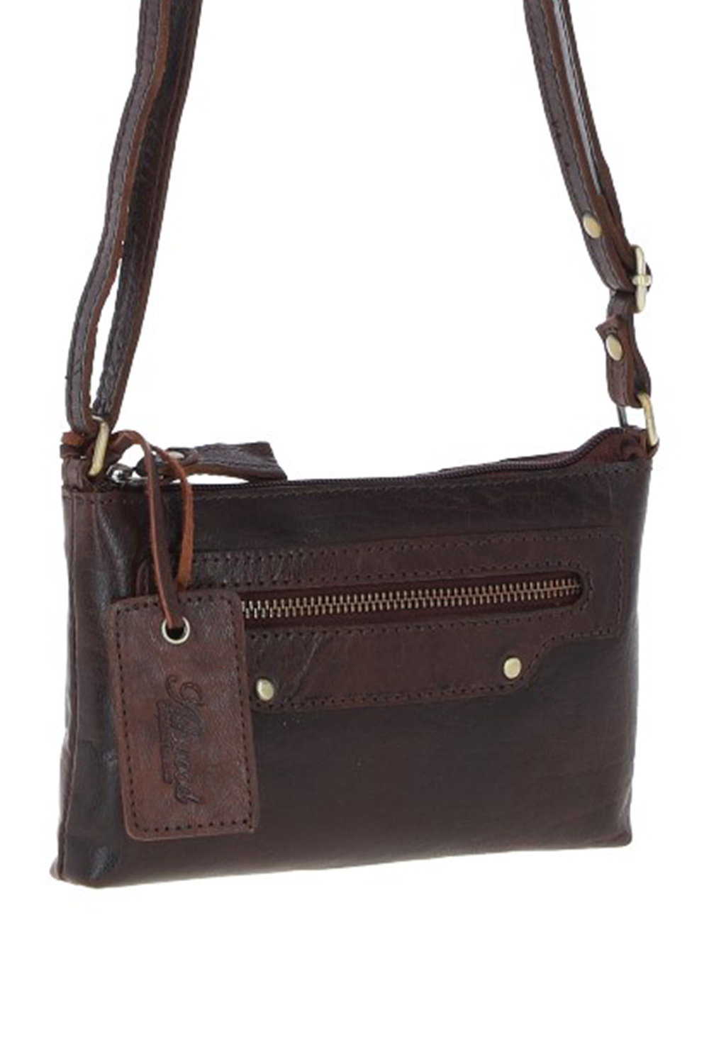 Dark Brown Genuine Leather Crossbody Bag, Image 3 of 6