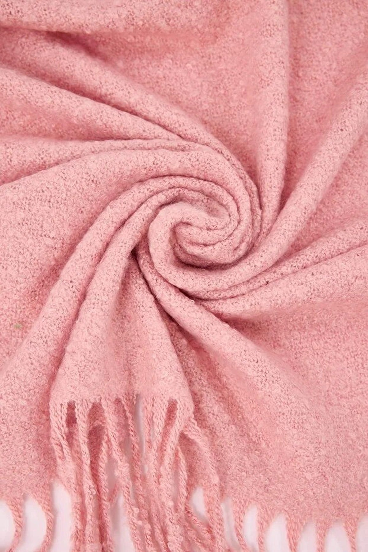 Pink WOVCOR Pink Tassel Trim Boucle Knit Oversized Winter Scarf, Image 2 of 2