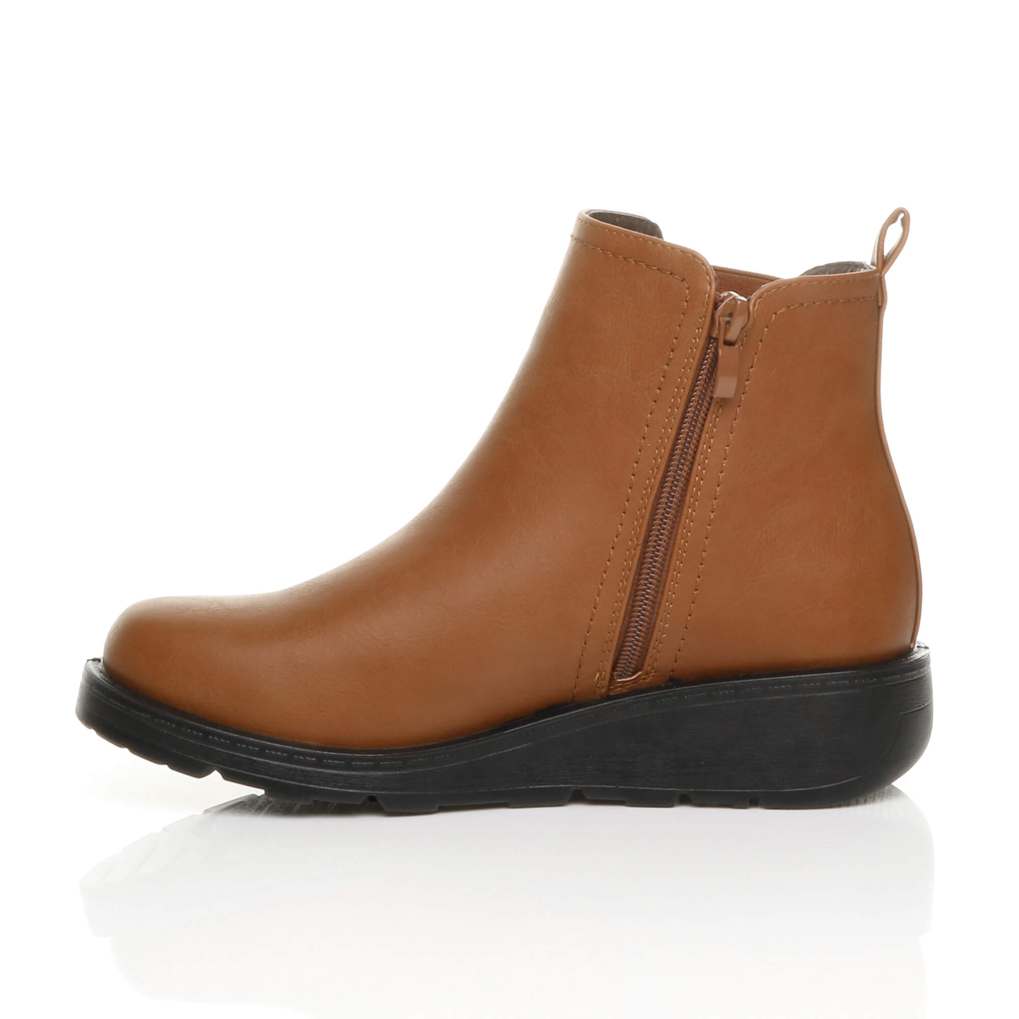 Tan Low Wedge Comfort Ankle Chelsea Boots, Image 3 of 6