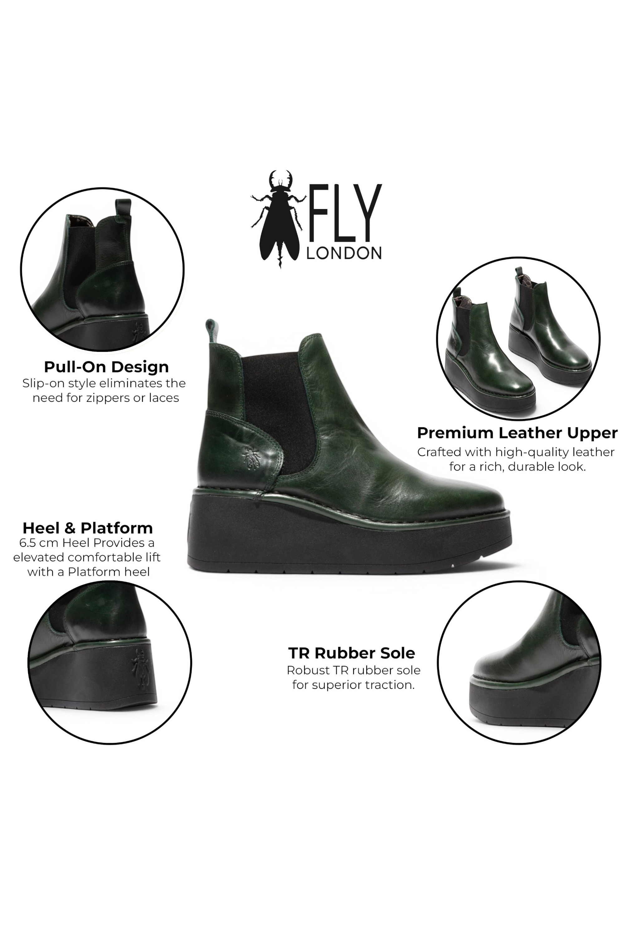 Green Womens MES 2 Calf Leather Zip Boots, Image 3 of 5