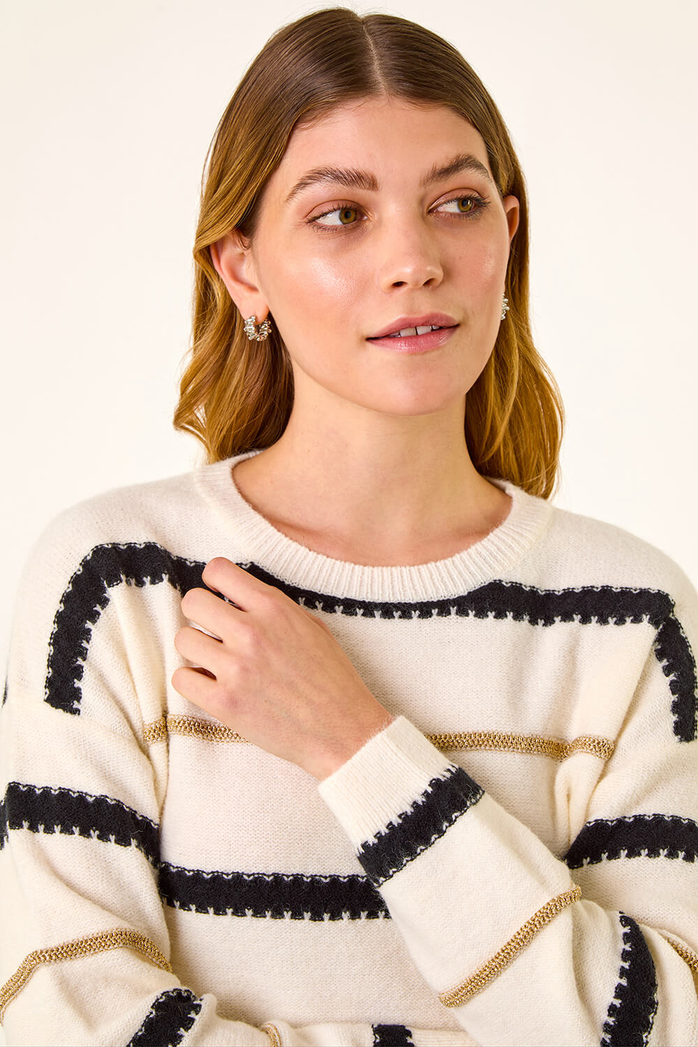 Ivory  Multi Stripe Knit Jumper, Image 5 of 5