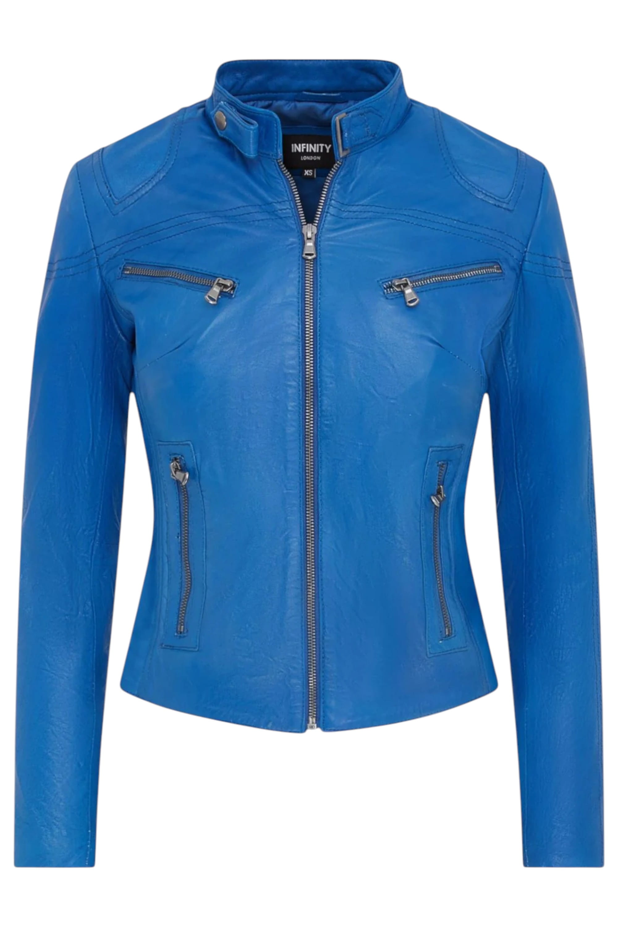 Blue Slim-Fit Leather Biker Jacket-Maldon, Image 1 of 5