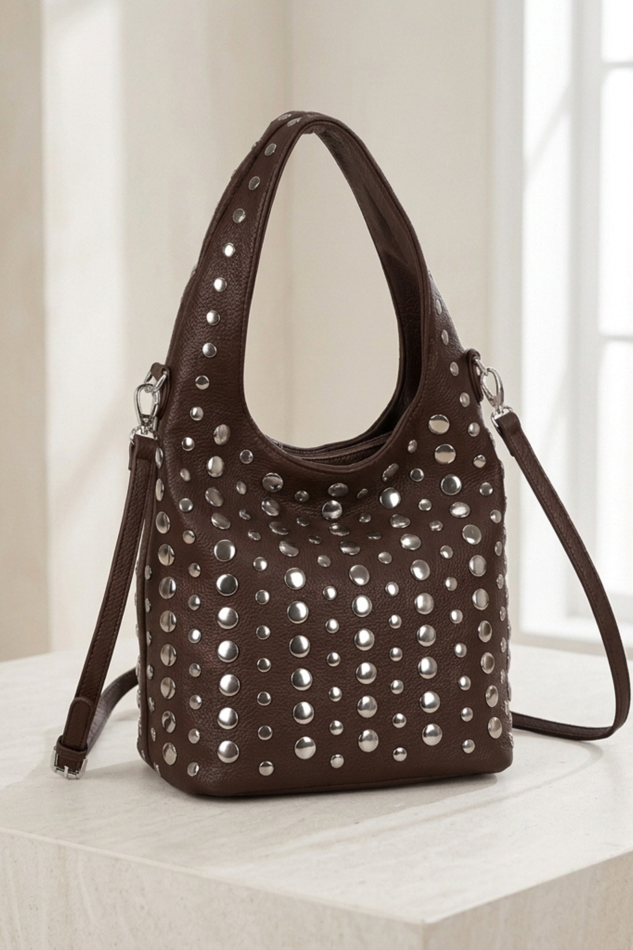 Brown Studded Shoulder Bag – Maiya, Image 1 of 2