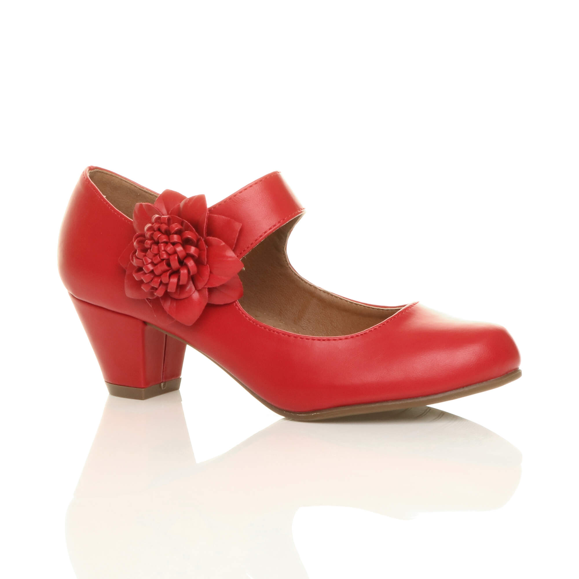 Red AJVANI Red Mid Block Heel Mary Jane Comfort Court Shoes, Image 1 of 6