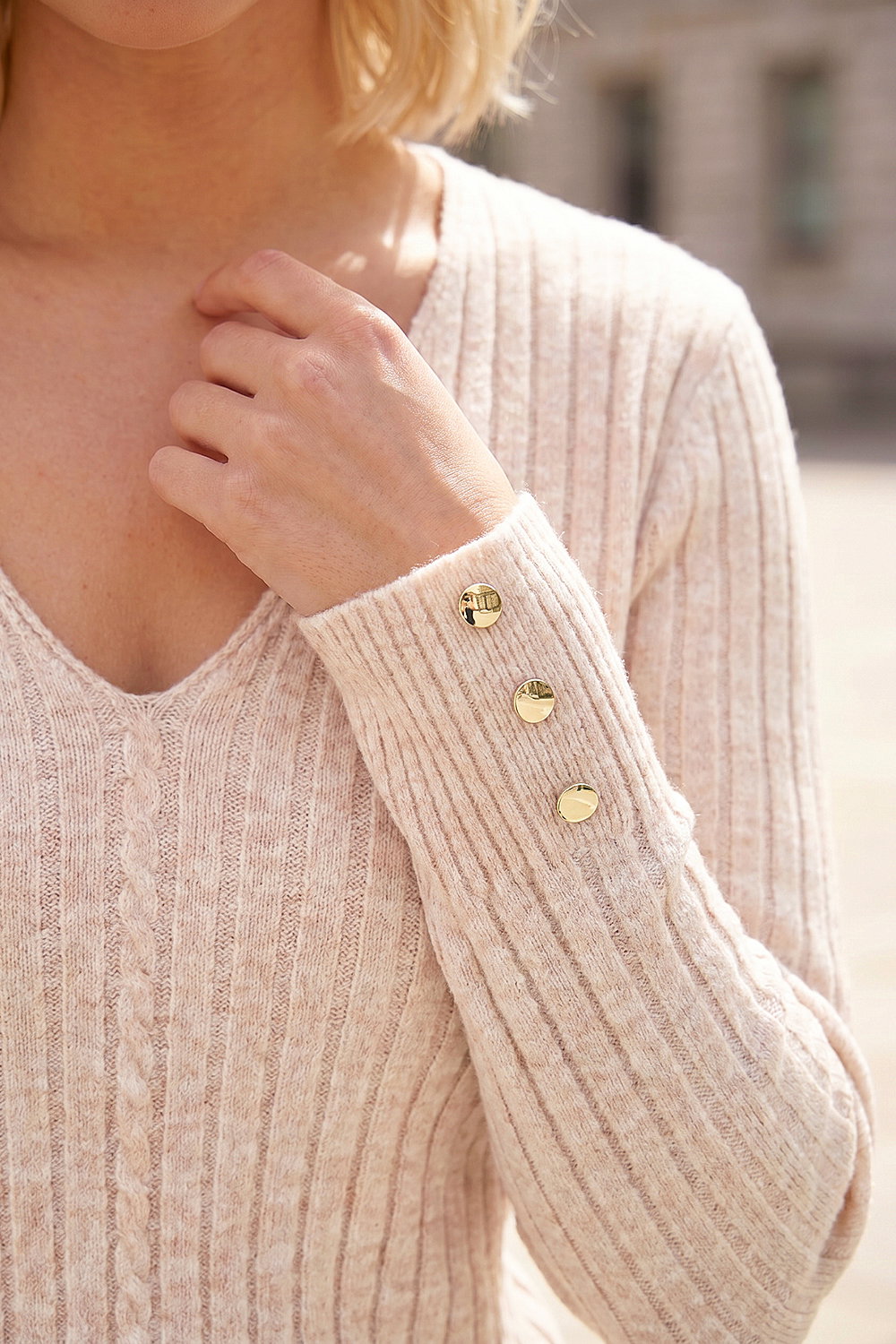 Light Pink Petite Button Cuff Jumper, Image 6 of 5