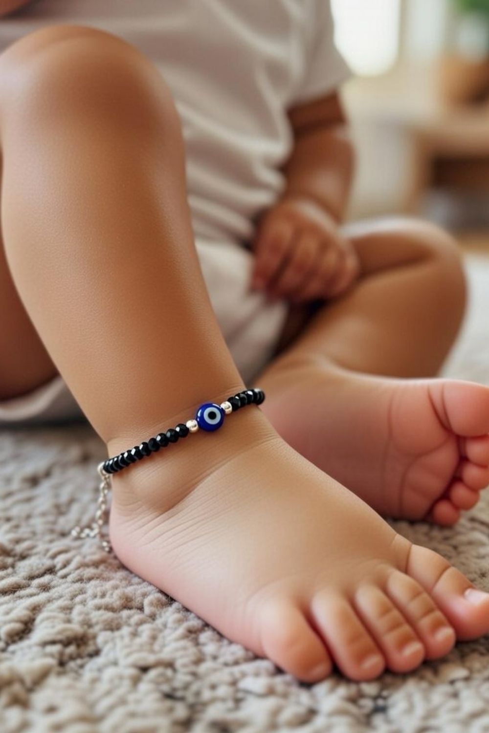 Black Baby Nazaria Evil Eye Black Beaded Bracelet/Anklet, Image 2 of 2