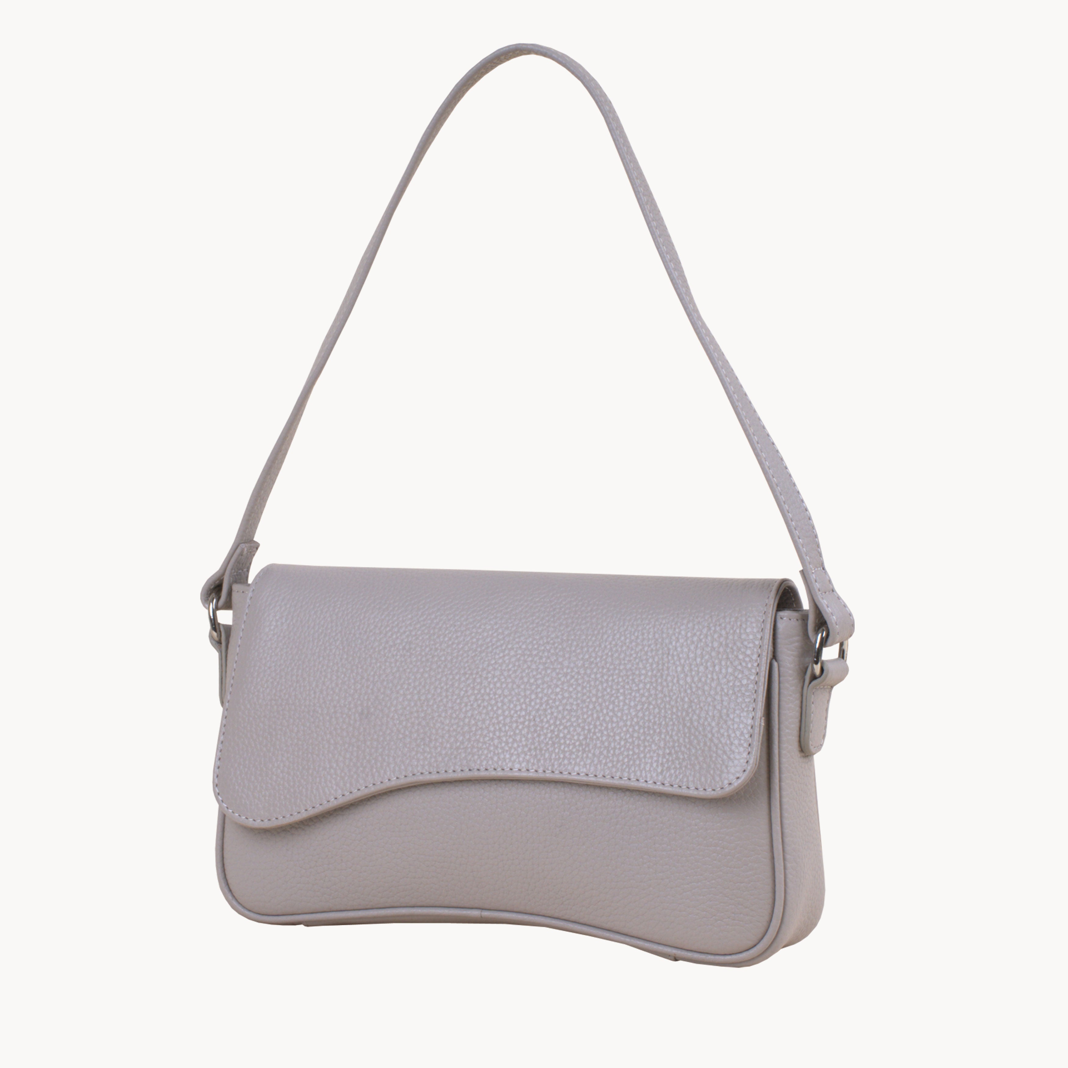 Grey 'BEVERLY' Pebble Grain Real Leather Shoulder Bag, Image 2 of 4