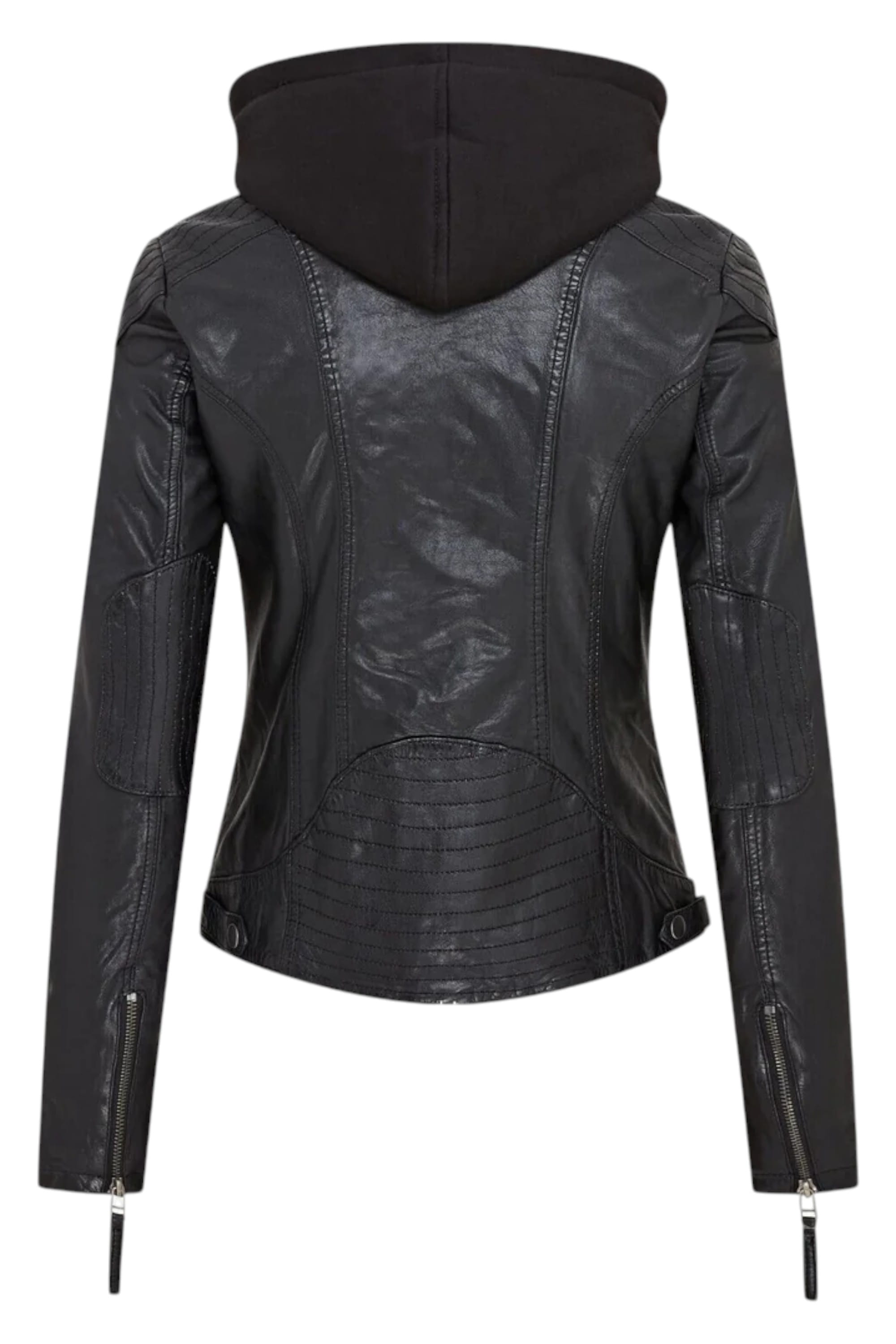 Black Womens Hooded Biker Jacket - Brazz, Image 2 of 4