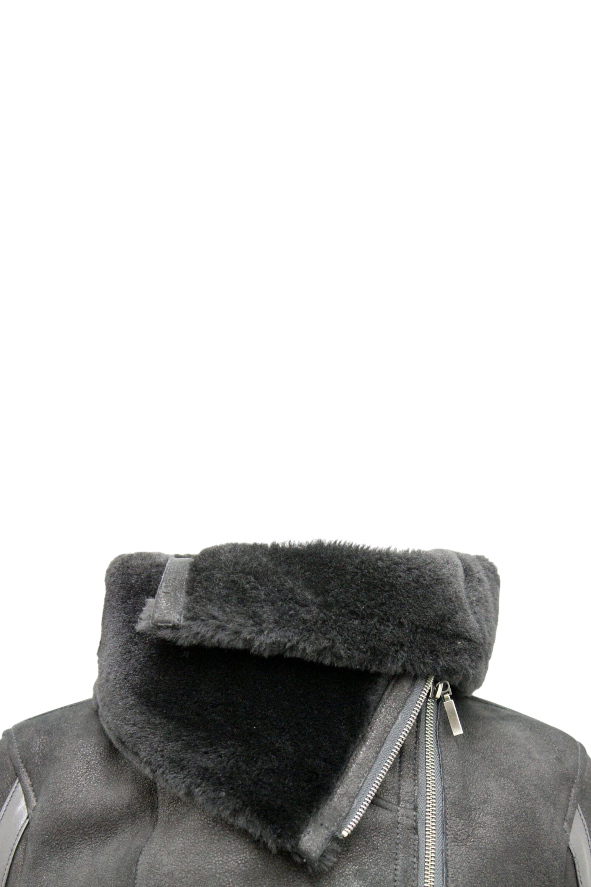 Black Merino Sheepskin Aviator Leather Jacket, Image 6 of 6