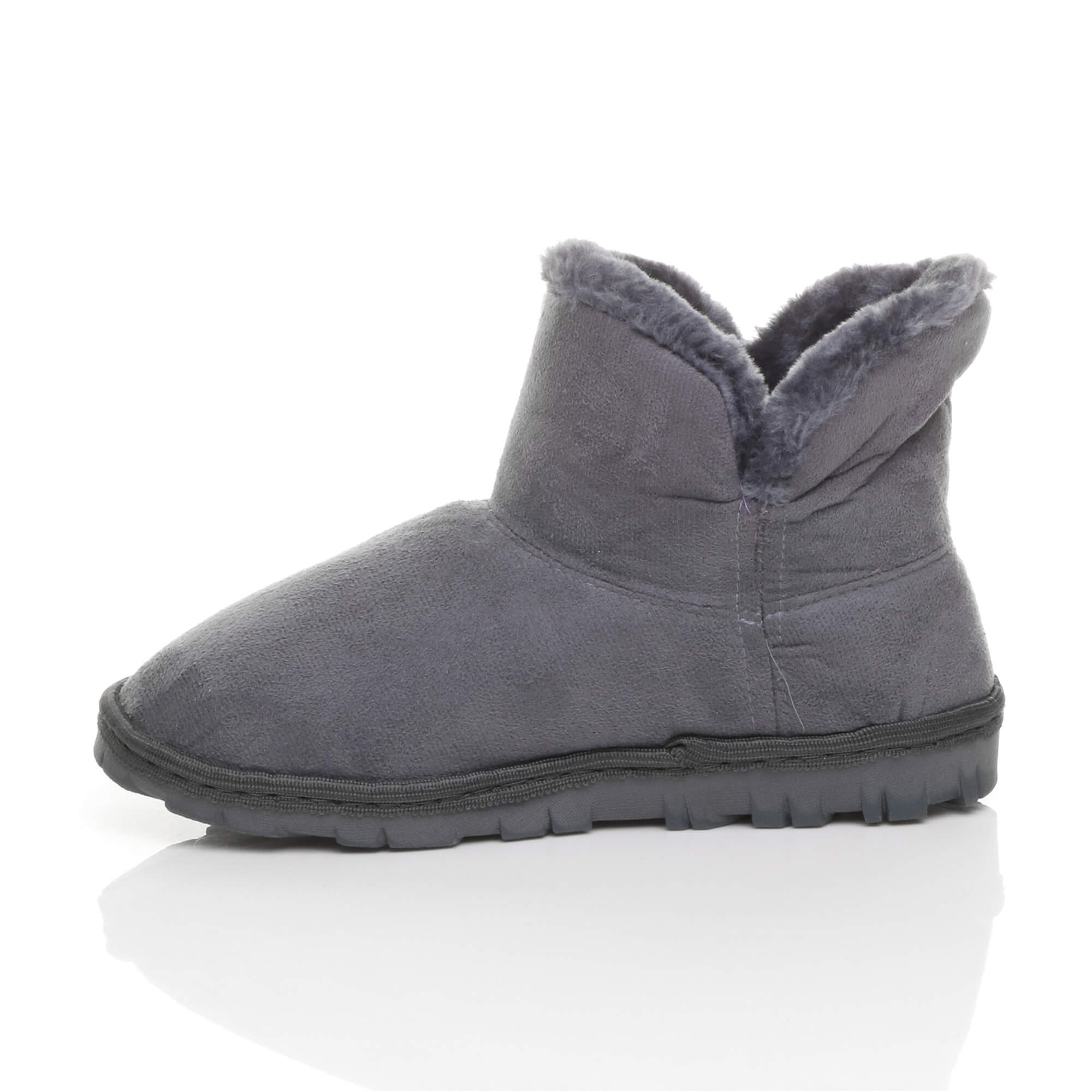 Grey AJVANI Grey Faux Fur Lined Ankle Boots Slippers, Image 3 of 6