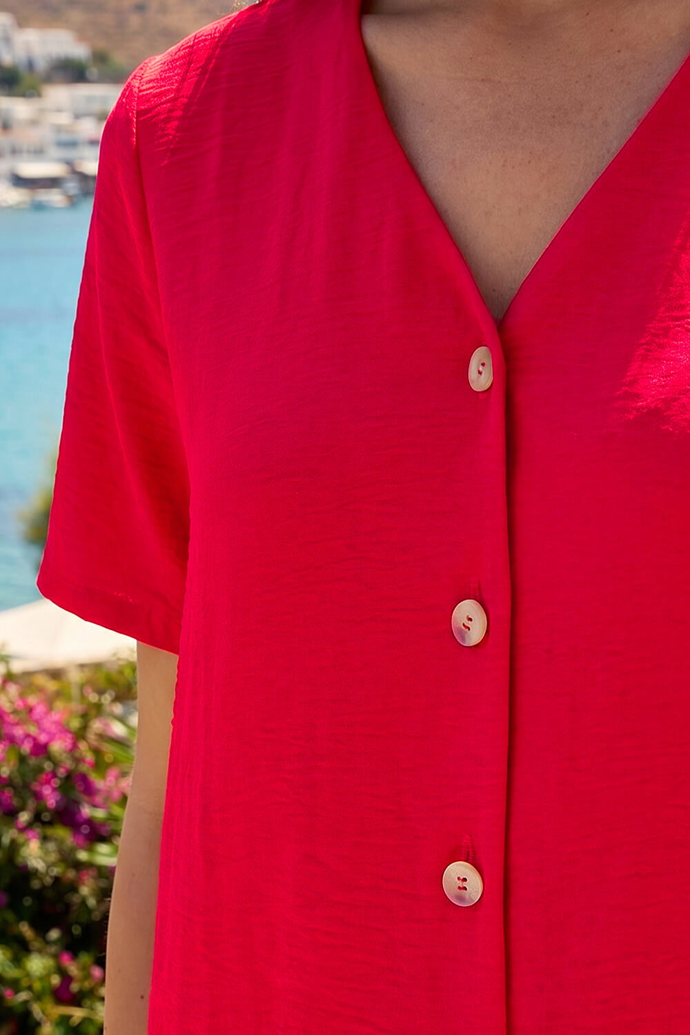 Red Petite Button Through Blouse, Image 5 of 4