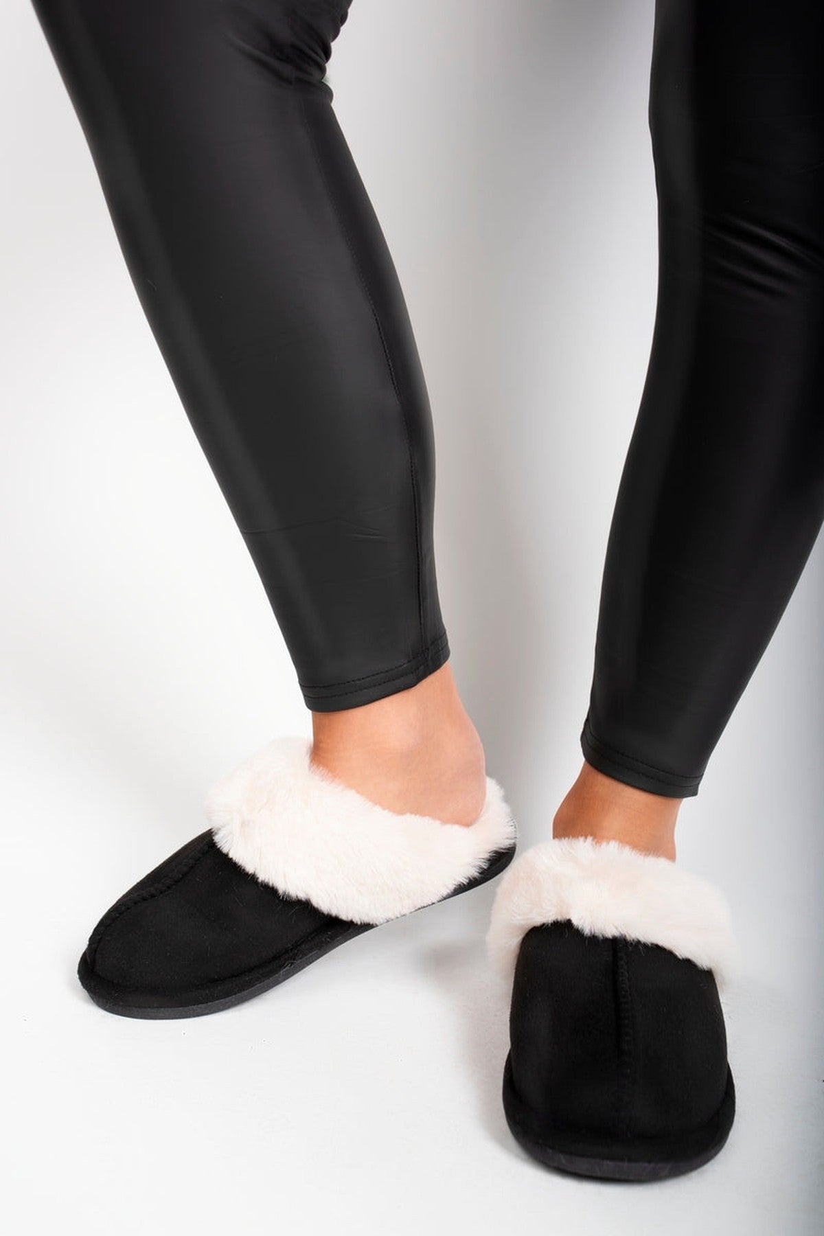 Black iKrush Black Maelis Faux Fur Lined Slip On Slippers, Image 8 of 8