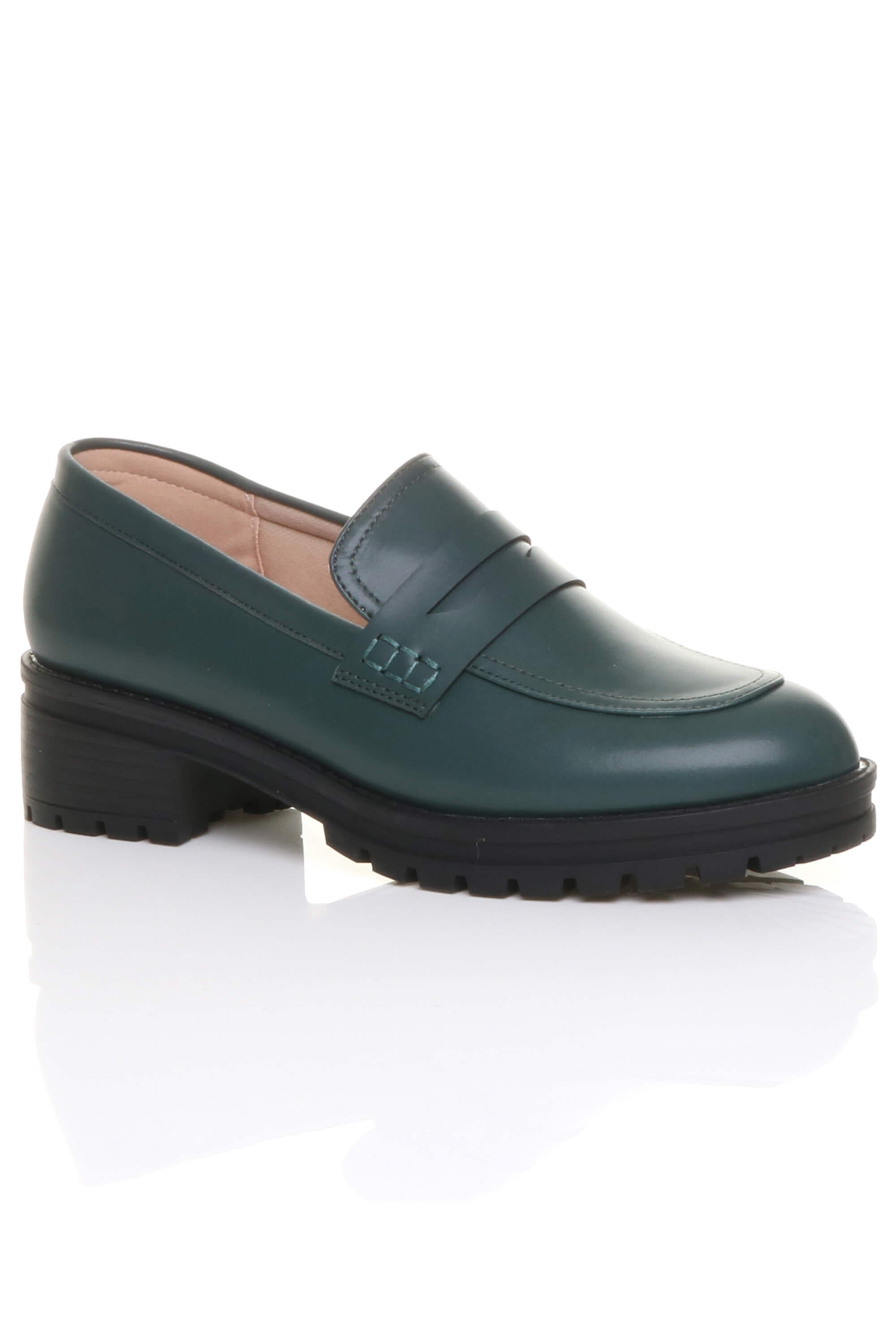Teal Flat Chunky Heeled Penny Loafers, Image 1 of 5