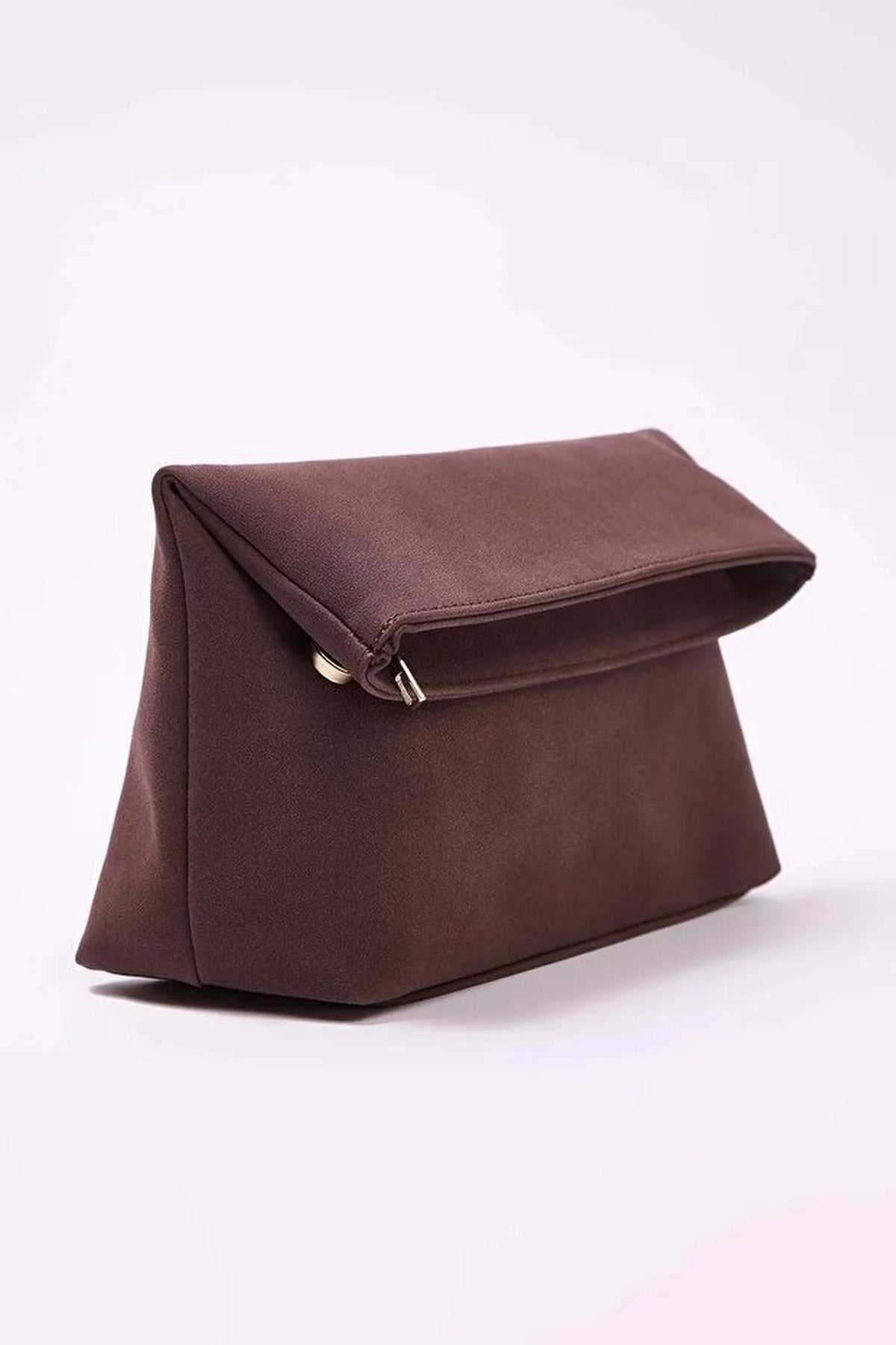 Brown WOVCOR Brown Soft Suede Foldover Clutch Bag, Image 2 of 5