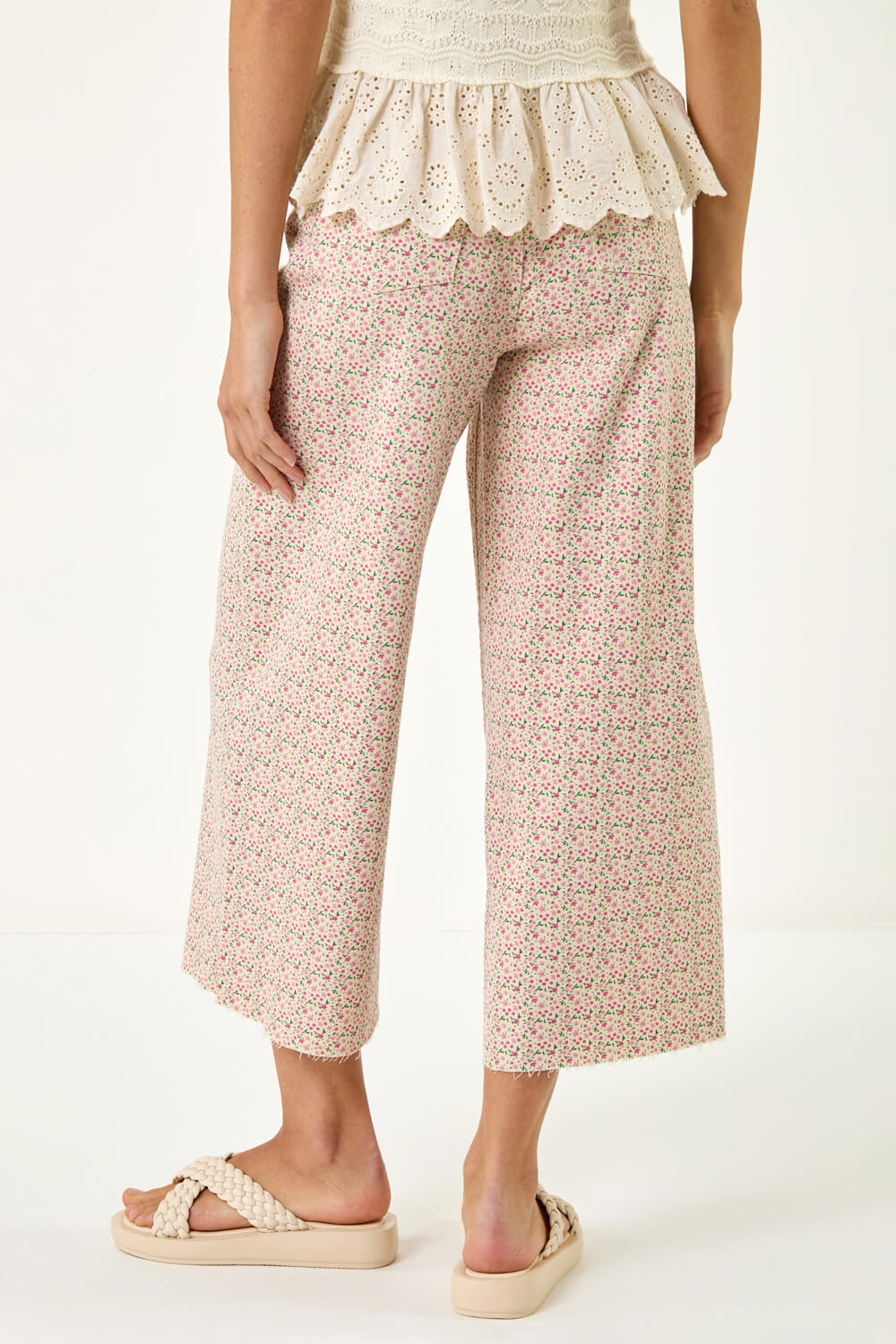 Light Pink Floral Print Frayed Edge Ankle Jean, Image 5 of 6
