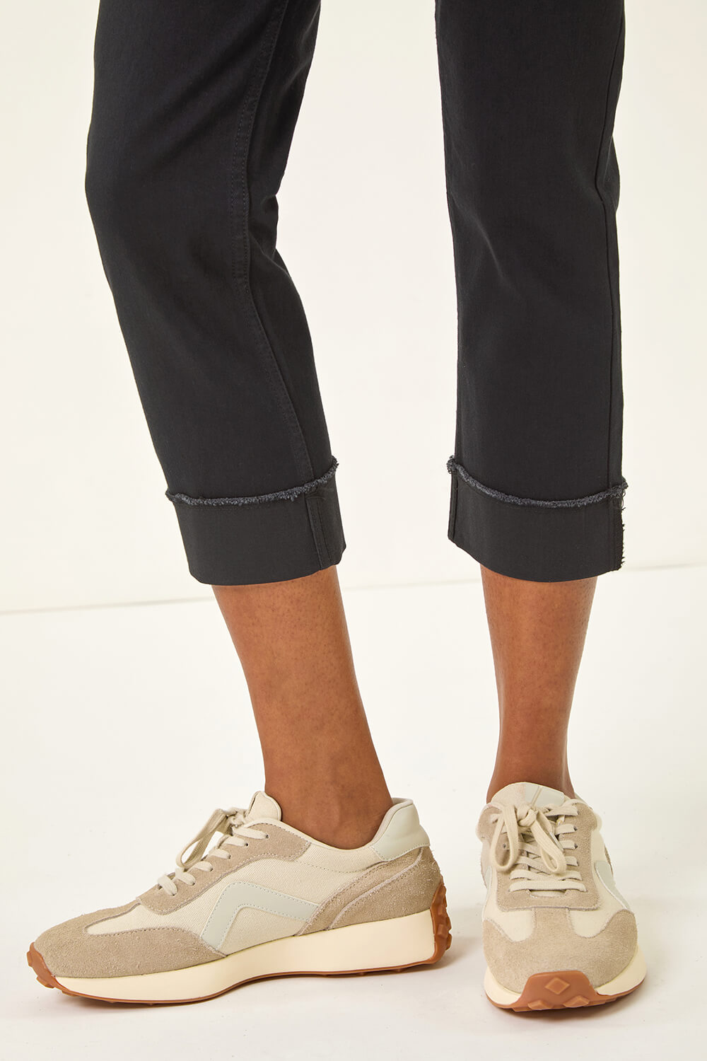 Black Slim Leg Turn Up Stretch Jeans, Image 6 of 5