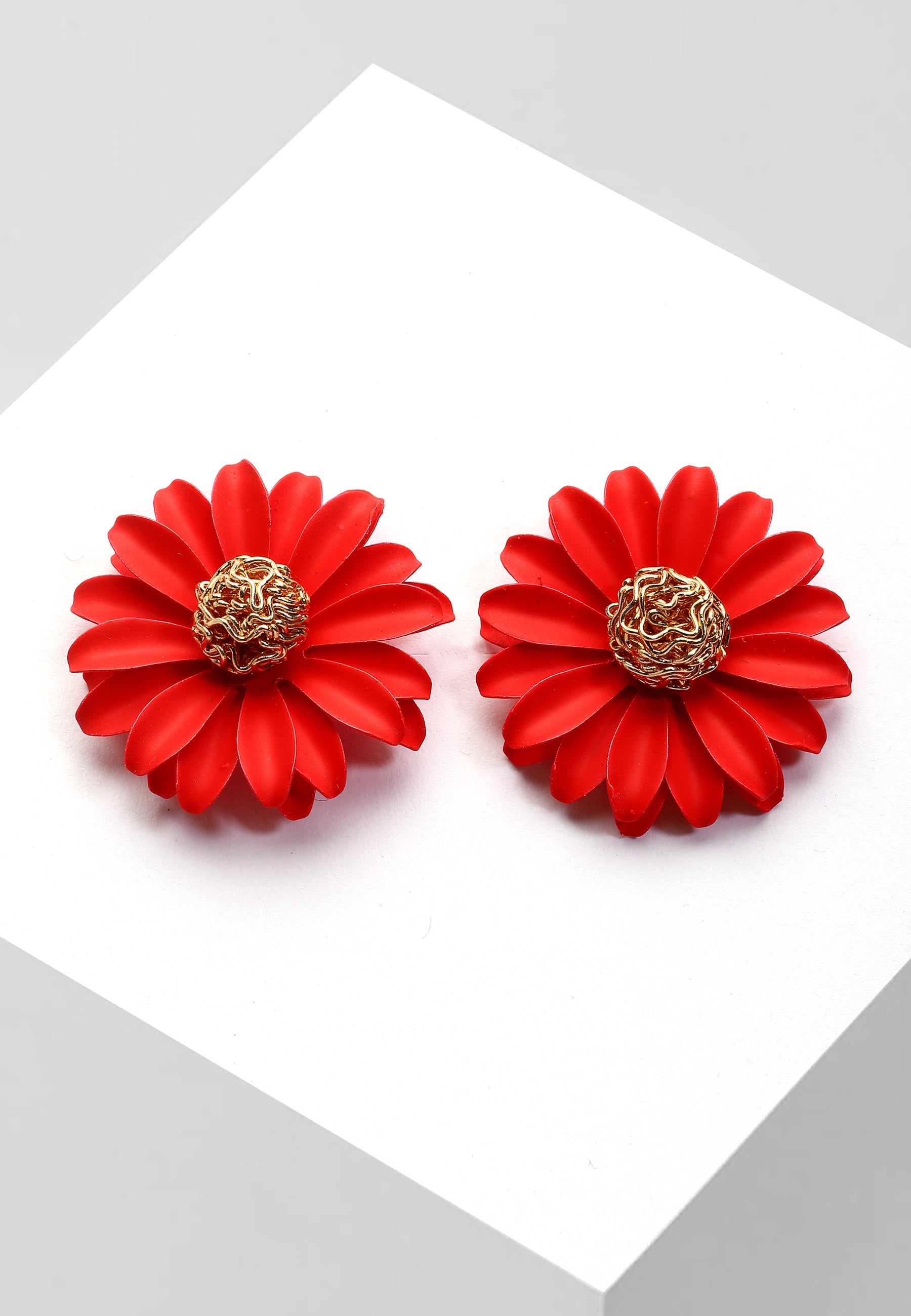 Red AVANT-GARDE PARIS Red Fuchsia Floral Studs, Image 2 of 5