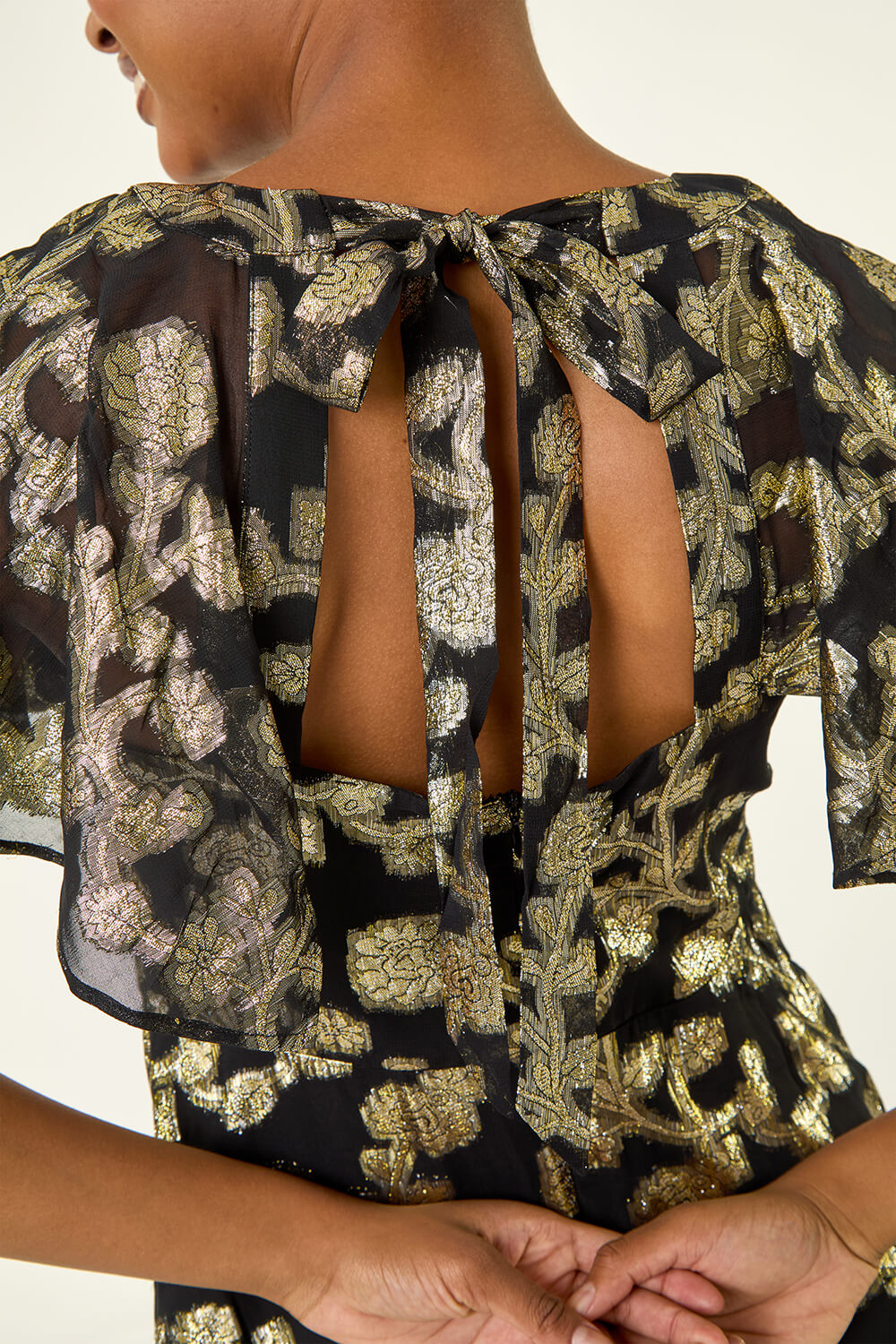 Black Burnout Floral Frill Midi Dress, Image 6 of 5