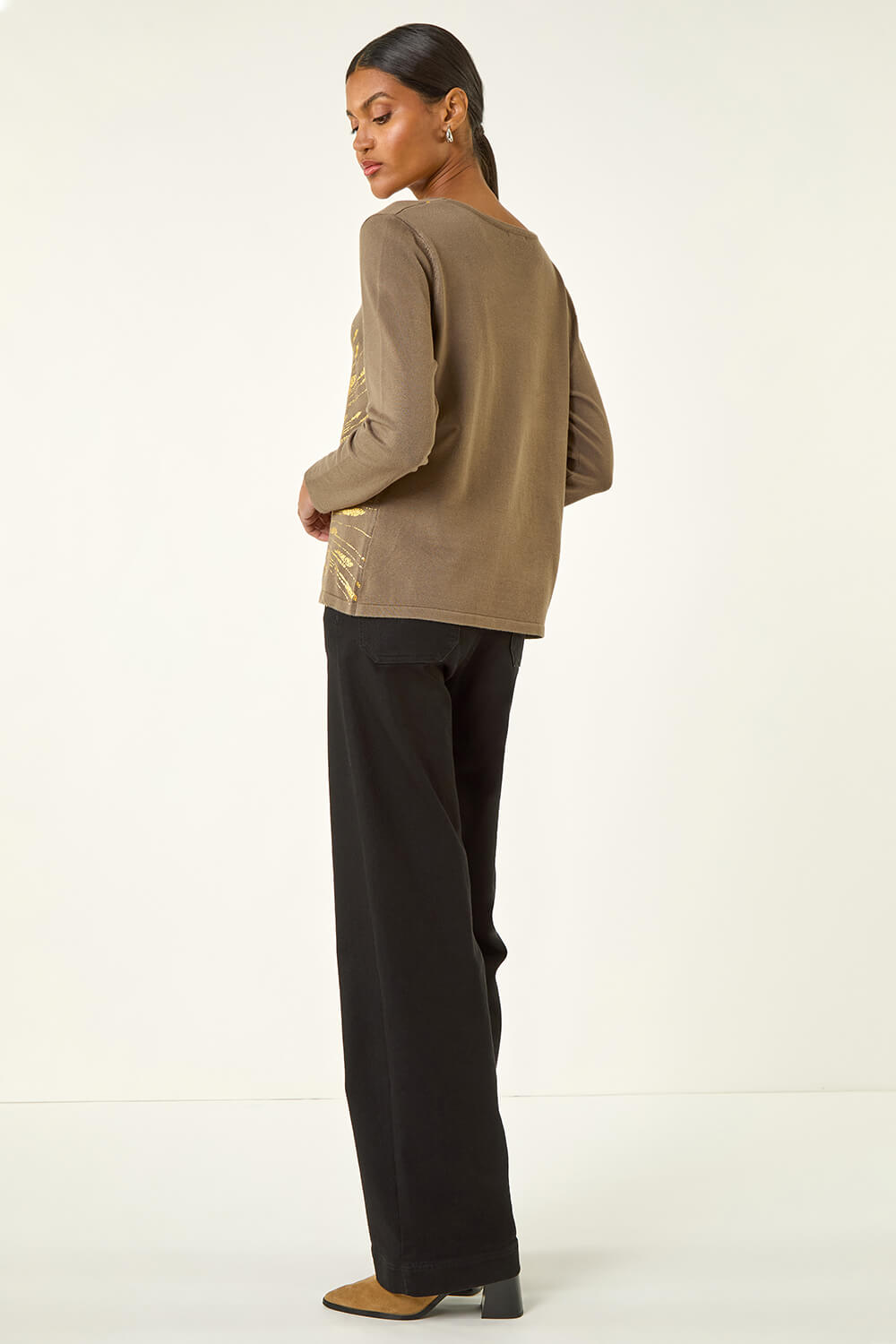 Olive Metallic Foil Print Knit, Image 4 of 5