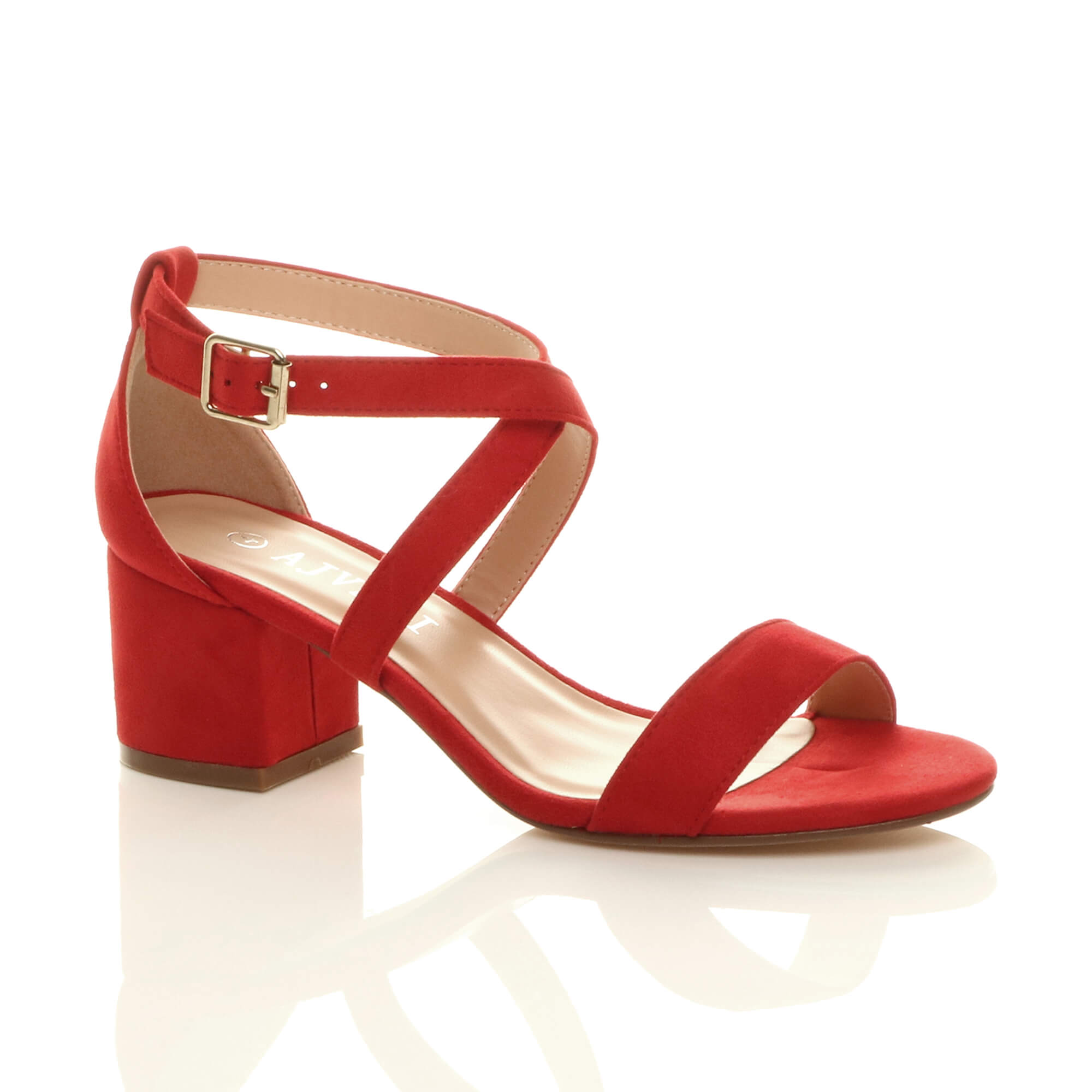 Purple Mid Block Heel Crossed Straps Sandals