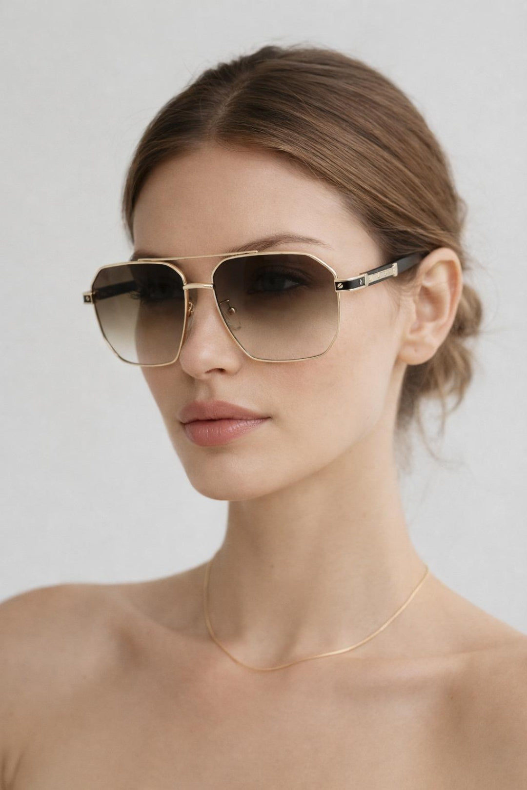 Brown SVNX Brown Retro Square Navigator Sunglasses in Brown, Image 1 of 5