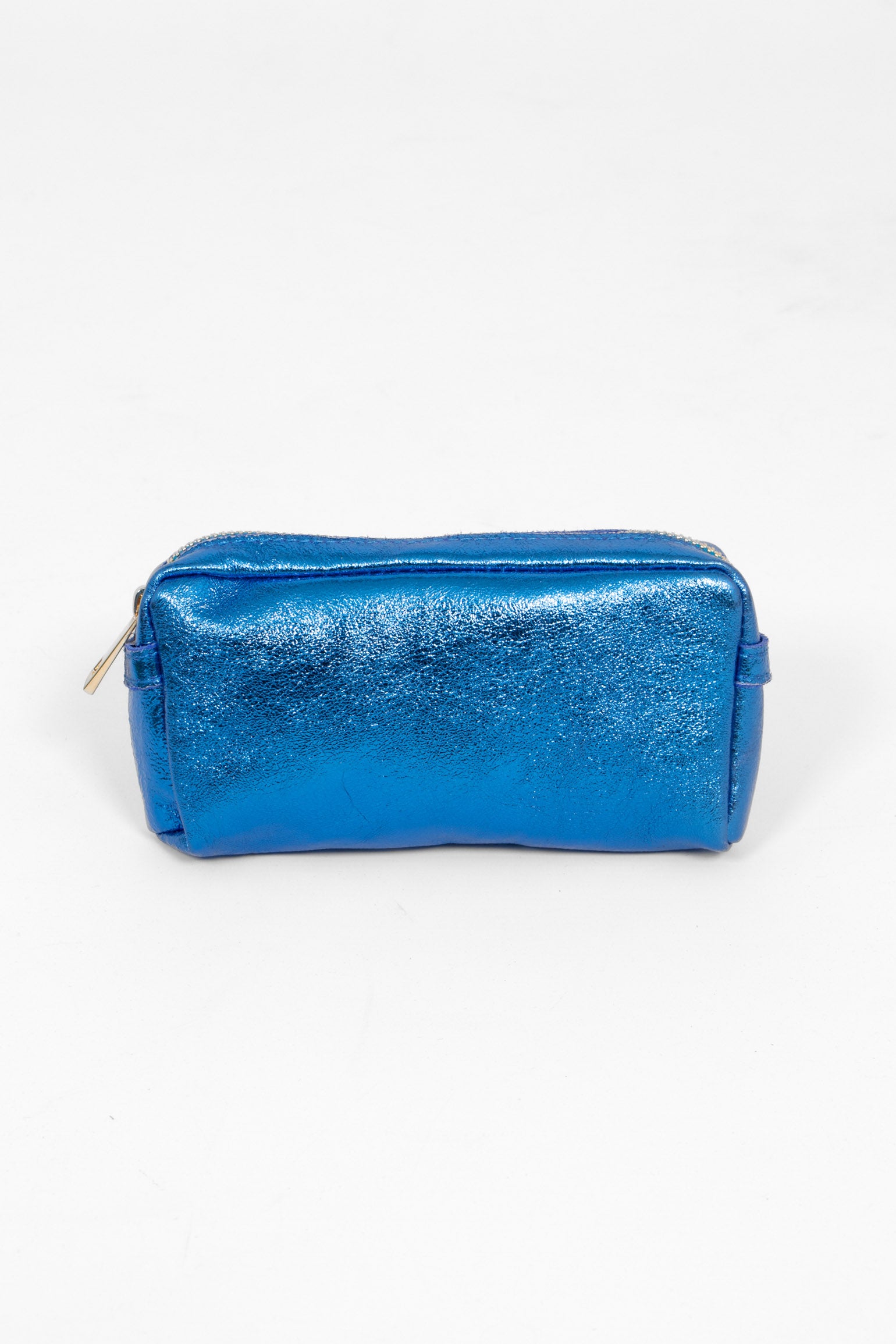 Blue Metallic Italian Leather Cosmetic Bag, Image 1 of 2