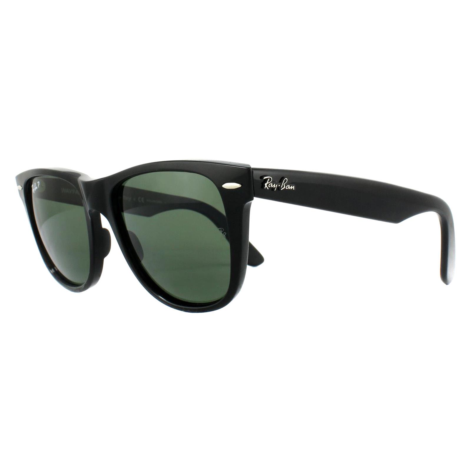 Black Rectangle Black Green Polarized Wayfarer 2140 Sunglasses, Image 2 of 3