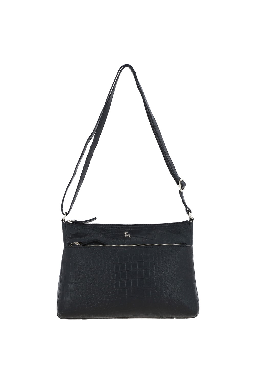 Black 'Silvia' Croc Print Real Leather Shoulder Bag, Image 4 of 5