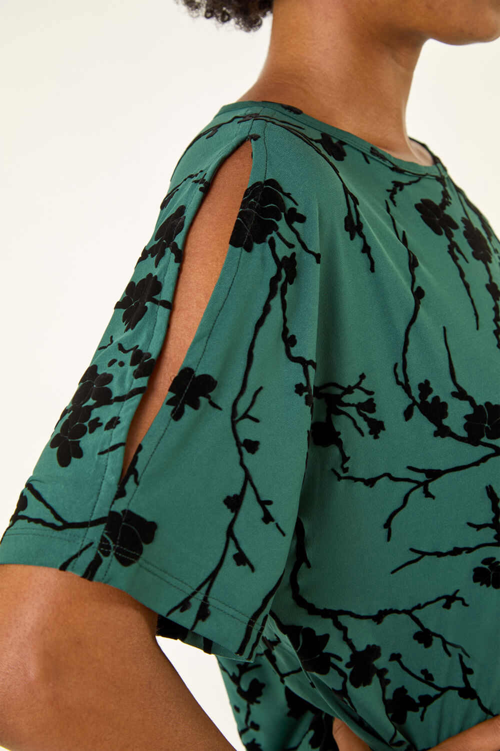 Green Floral Jersey Stretch Top, Image 6 of 5