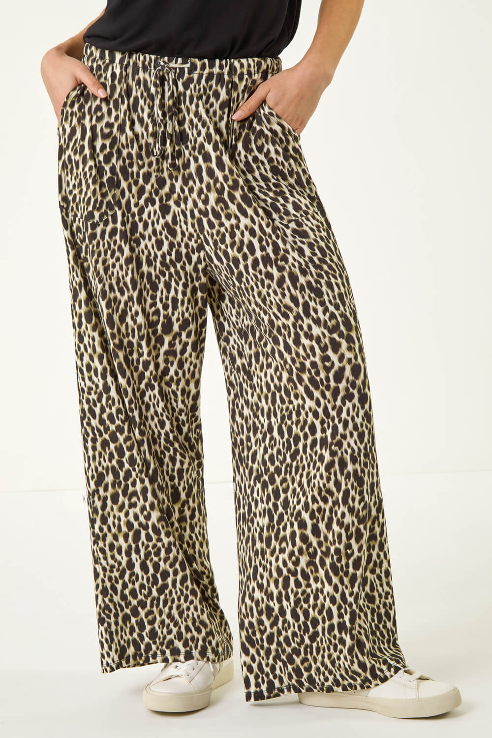 Khaki Petite Animal Wide Leg Trouser, Image 5 of 5