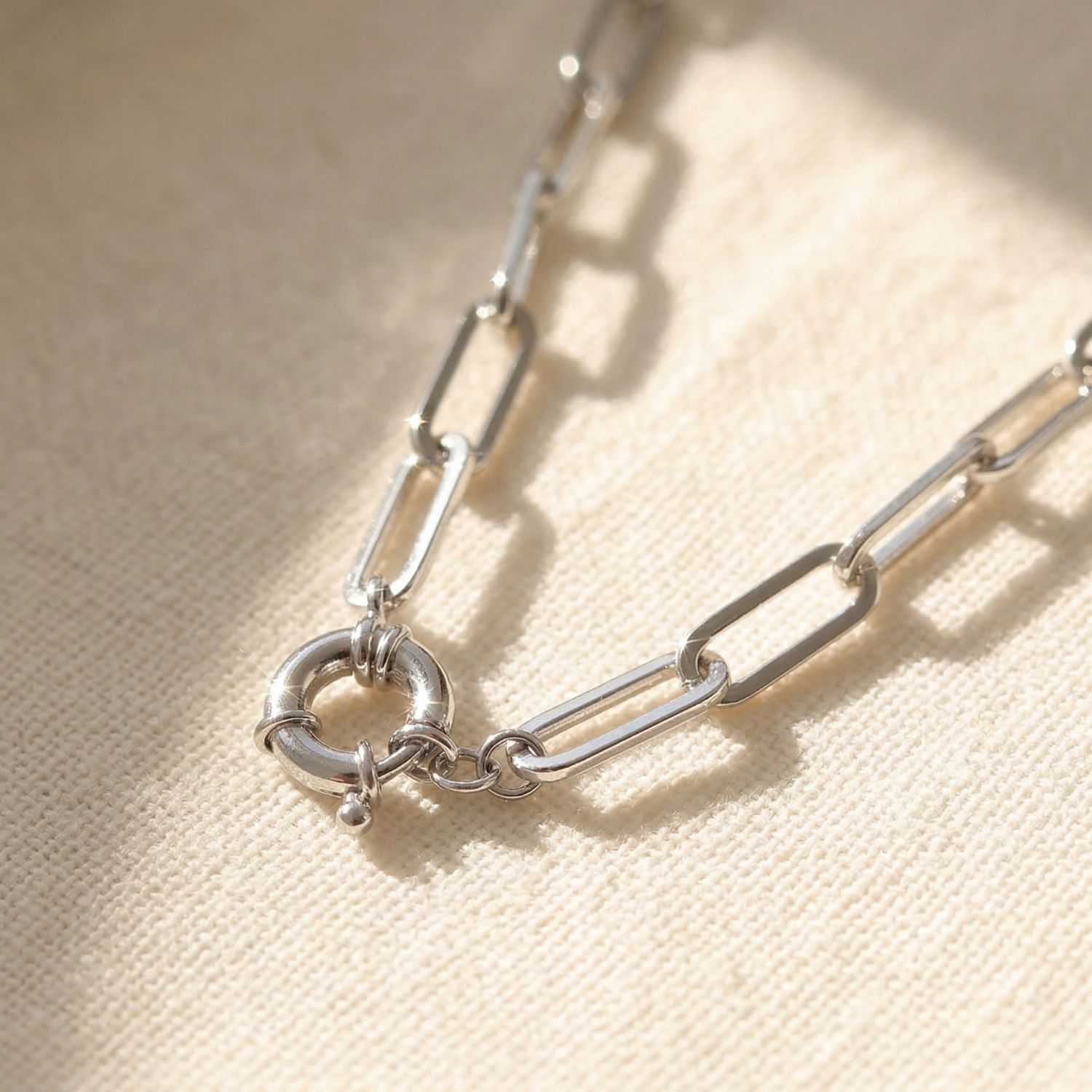 Silver Statement Rhodium Filled Silver Paperclip Link Necklace, Image 1 of 4