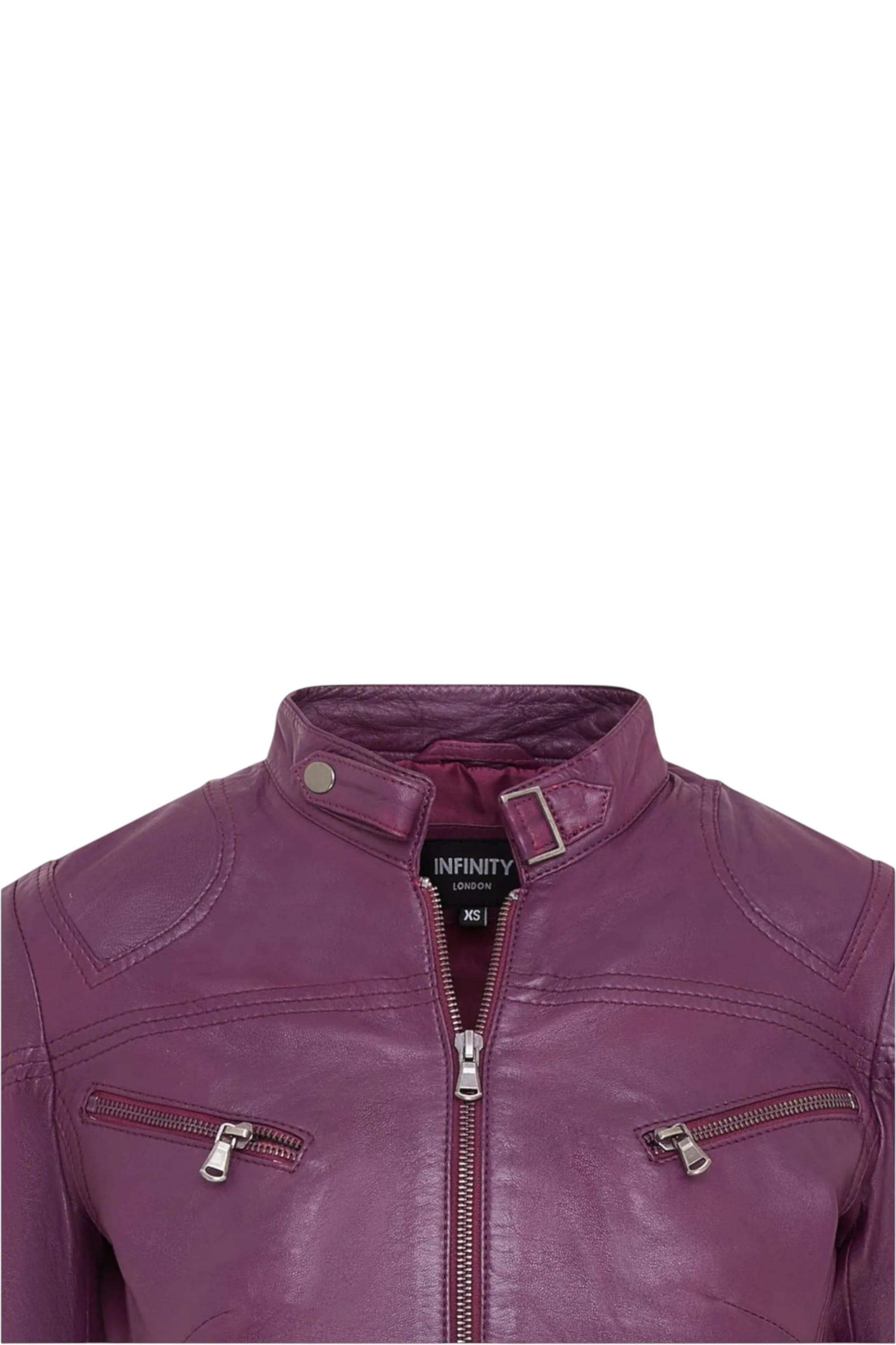 Purple Slim-Fit Leather Biker Jacket-Maldon, Image 4 of 5