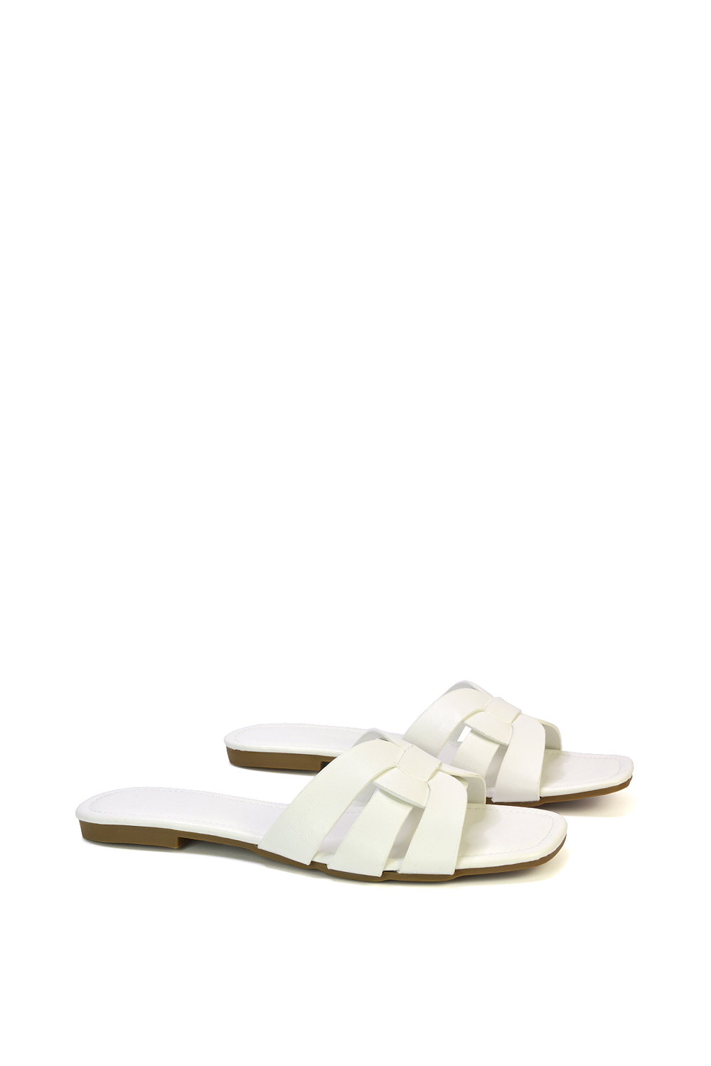 White XY LONDON White 'Luci' Strappy Slider Sandals With Square Toe, Image 3 of 5