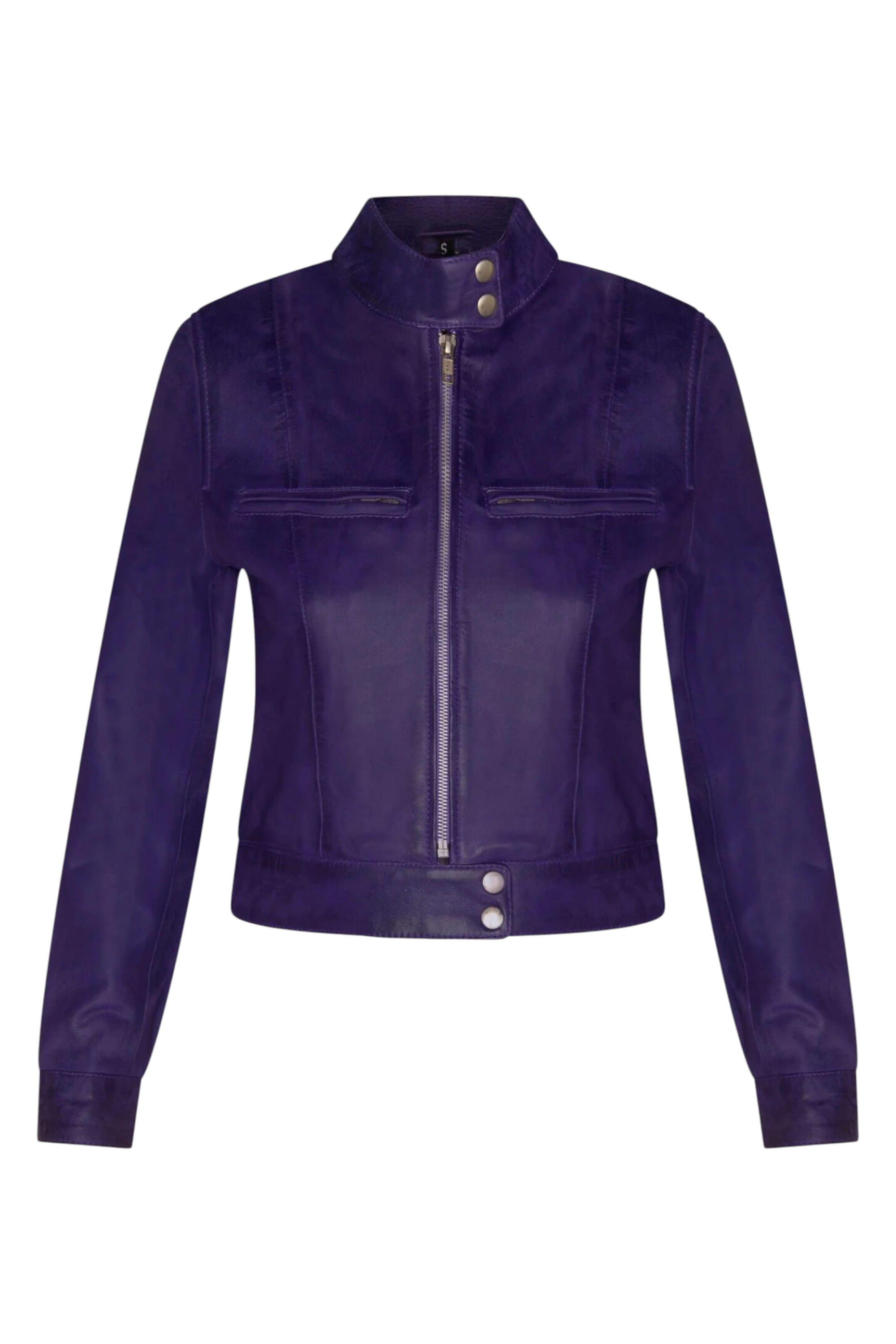 Purple Womens Leather Moto Biker Jacket-Braga, Image 2 of 5